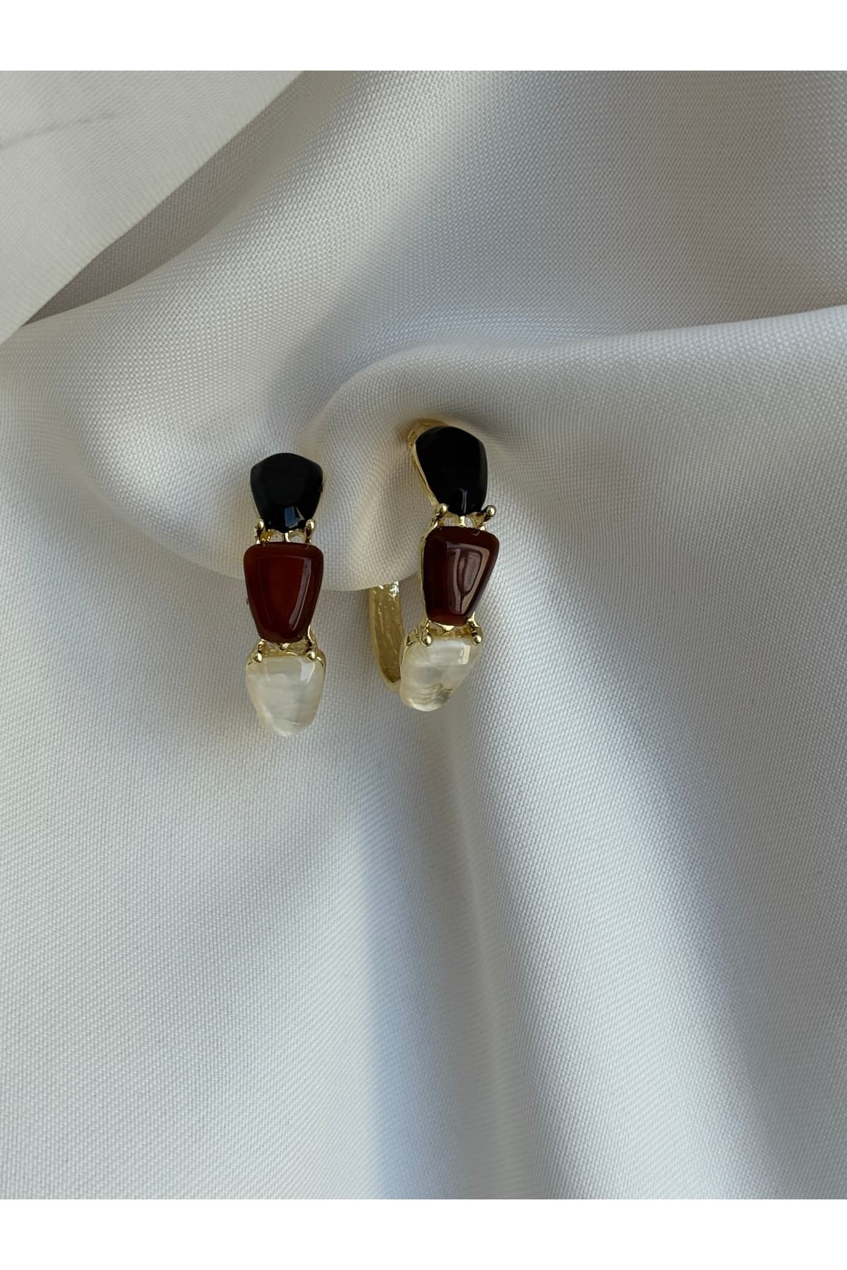 Gold Halka boho tarz doğal taşlı küpe