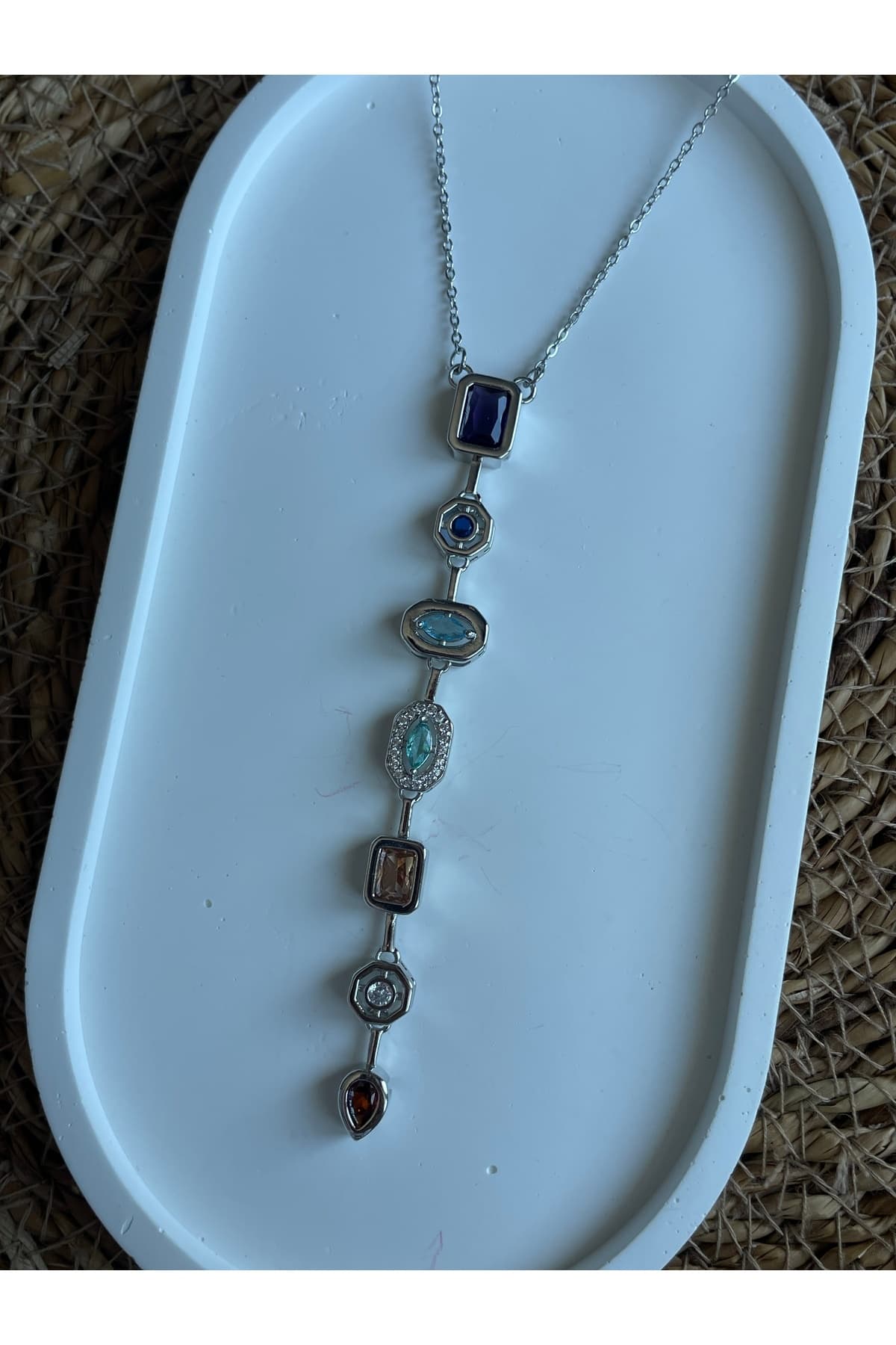 LOTUSBYBUKET çelik silver renkli geometrik zirkon taşlı Y dekolte kolye