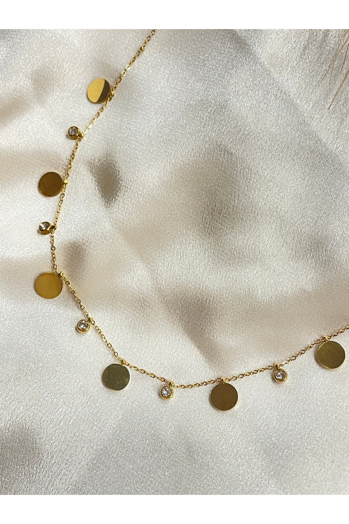 LOTUSBYBUKET çelik gold daire ve taş detaylı kolye