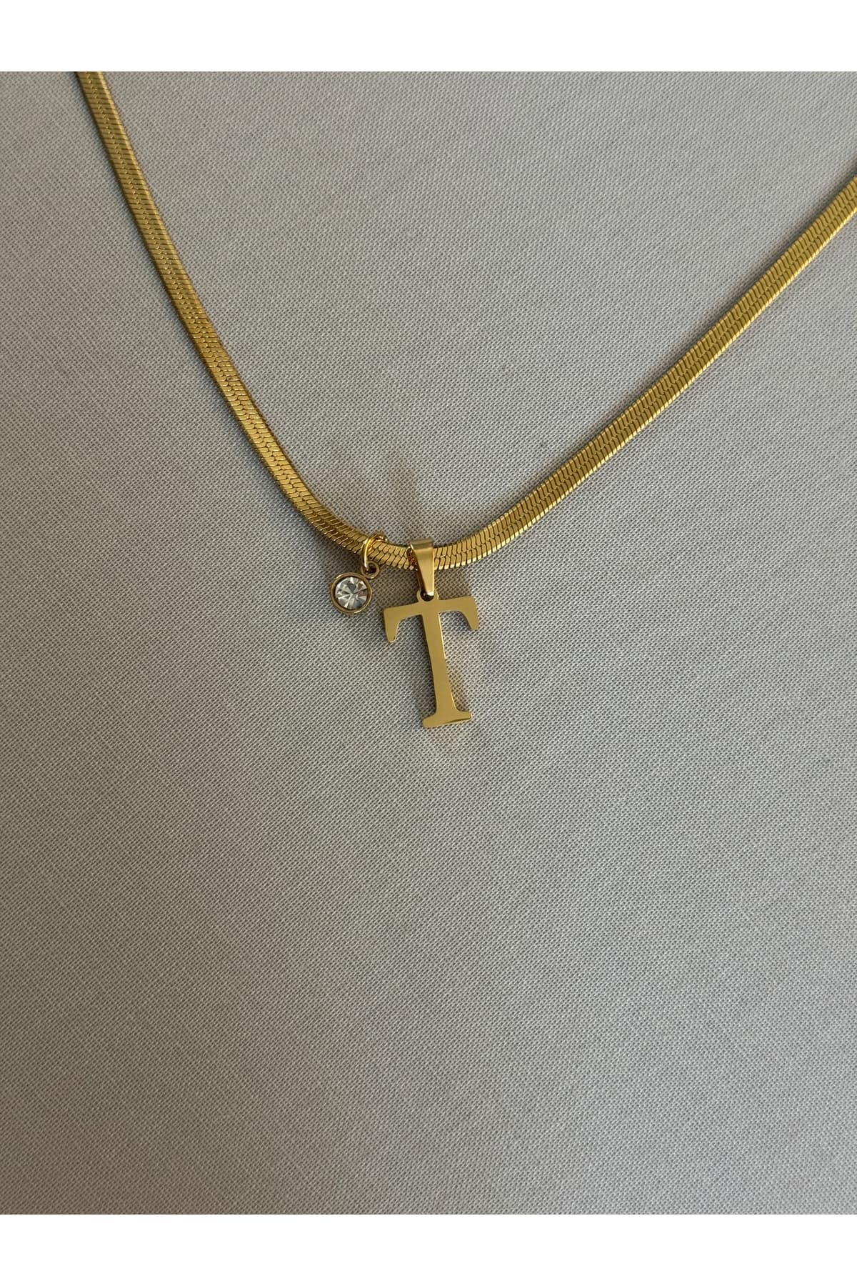 T harfli paslanmaz çelik Gold kolye