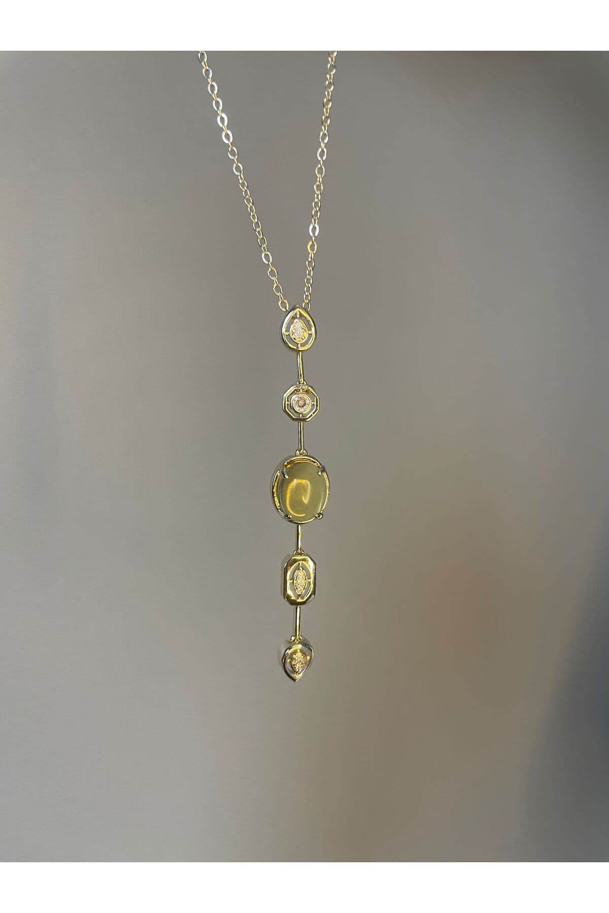 'lotusbybuket' çelik gold geometrik taşlı sarı özel tasarım Y kolye