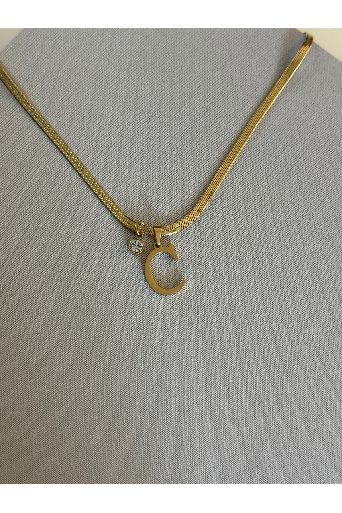 C harf Paslanmaz Çelik gold kolye