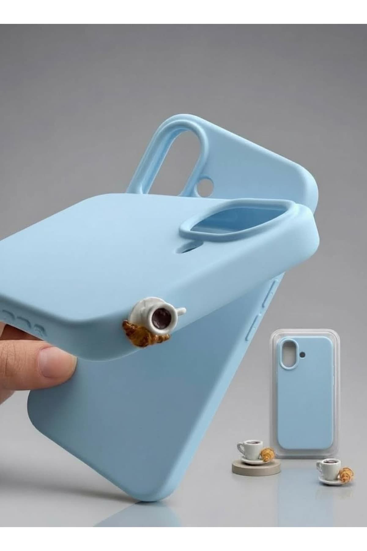 İphone 16plus kruvasanlı kahve figürlü silikon kılıf