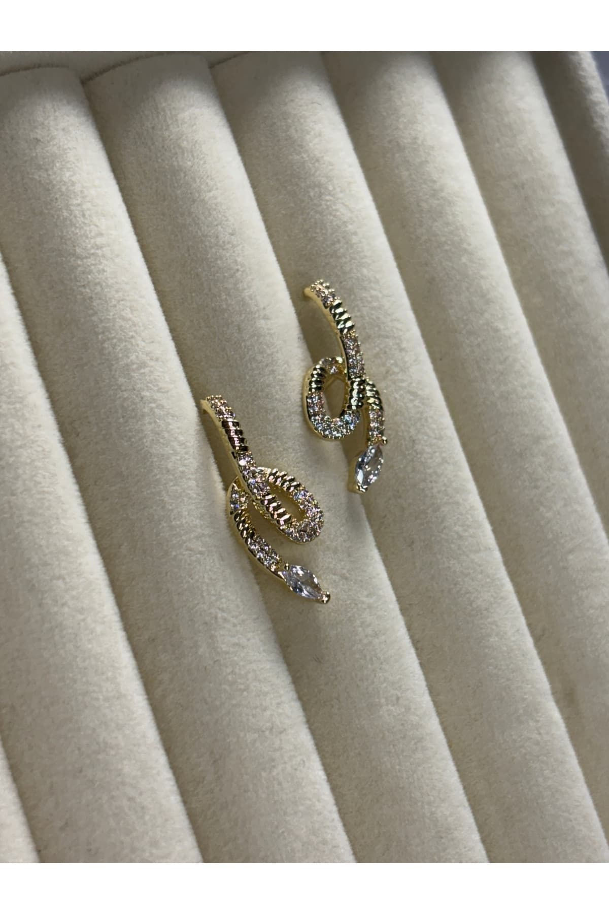 VIP %100 Çelik Yılan Model zirkonyum taşlı gold küpe