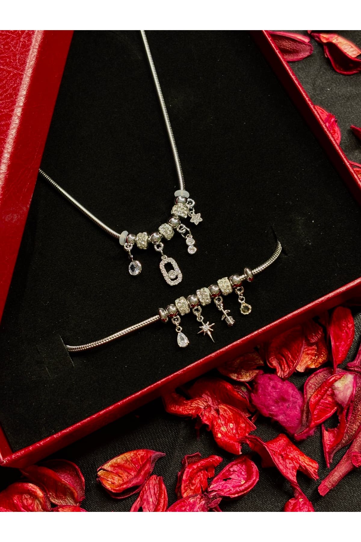 Sevgililer günü özel silver kolye&bileklik charmlı set