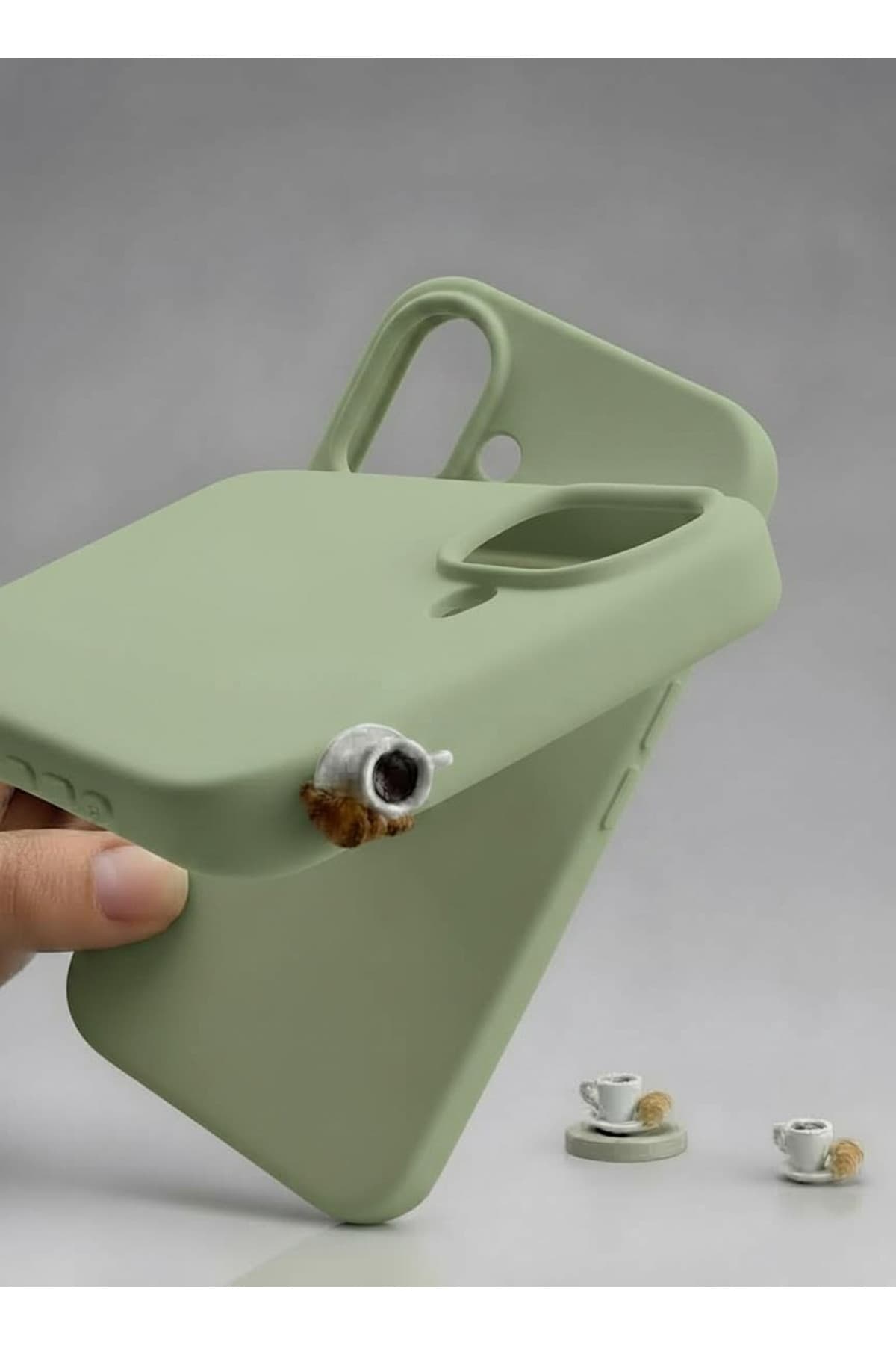 İphone 16plus kruvasanlı kahve figürlü silikon kılıf