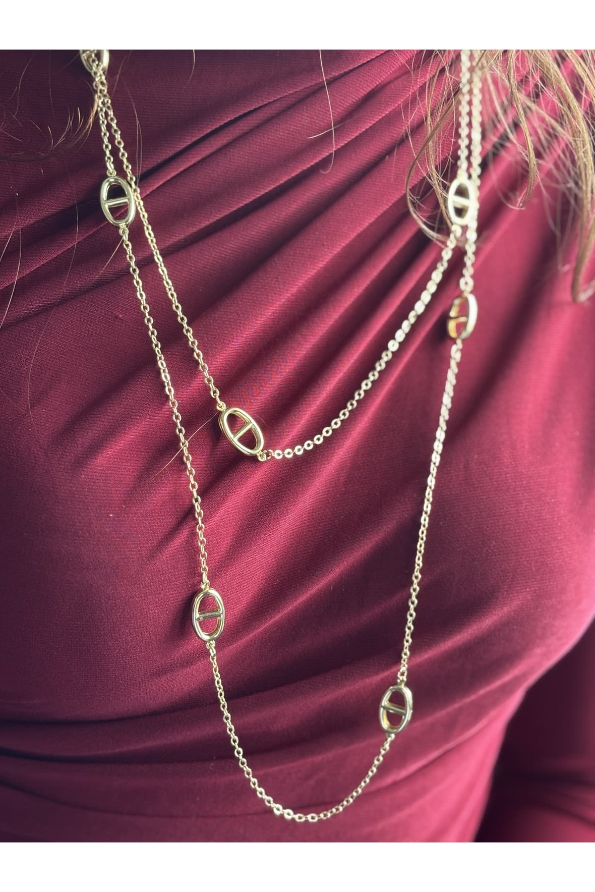 VIP Çelik gold extra uzun zincir kolye(80 cm)