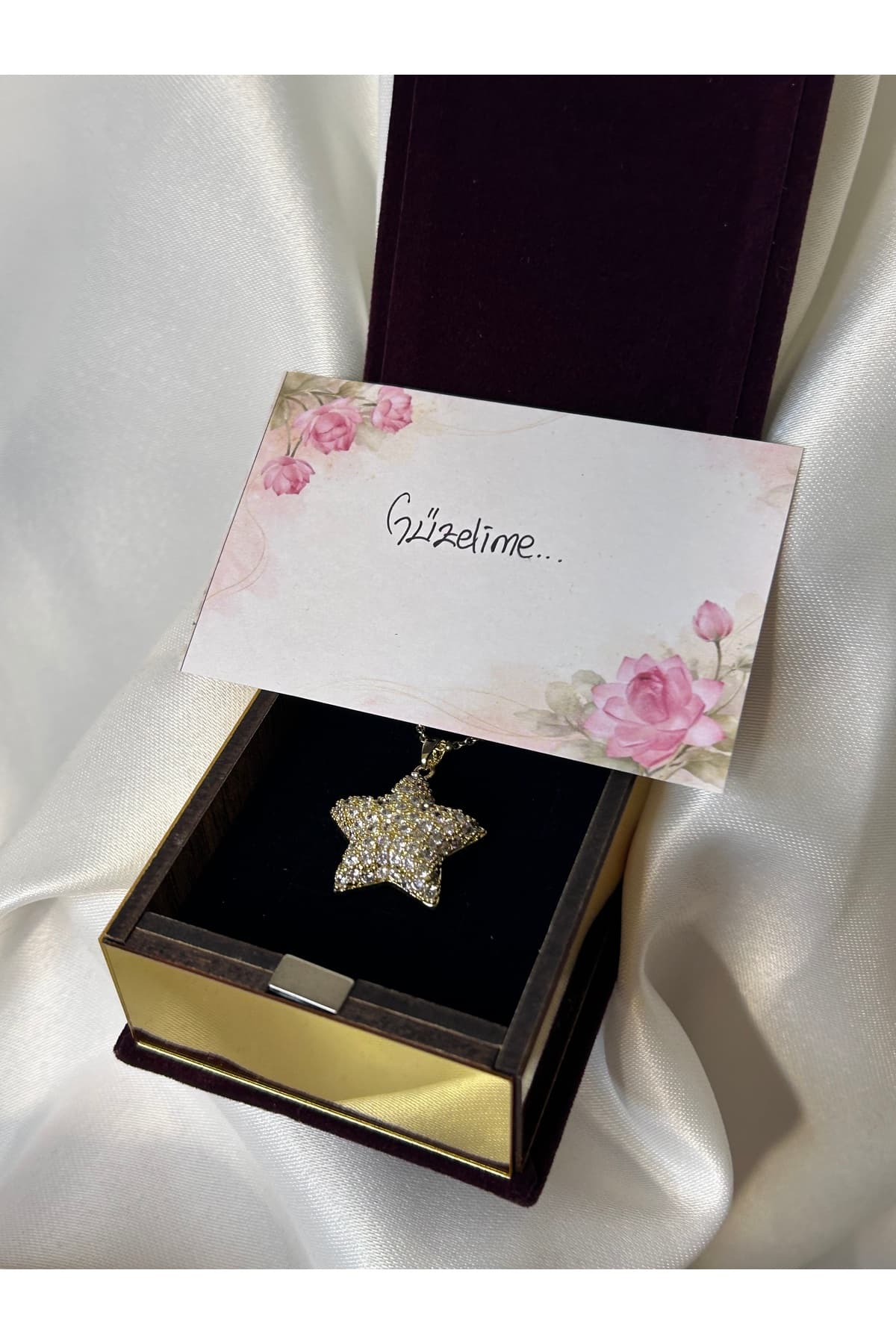 Çelik Gold Zirkon taşlı yıldız kolye