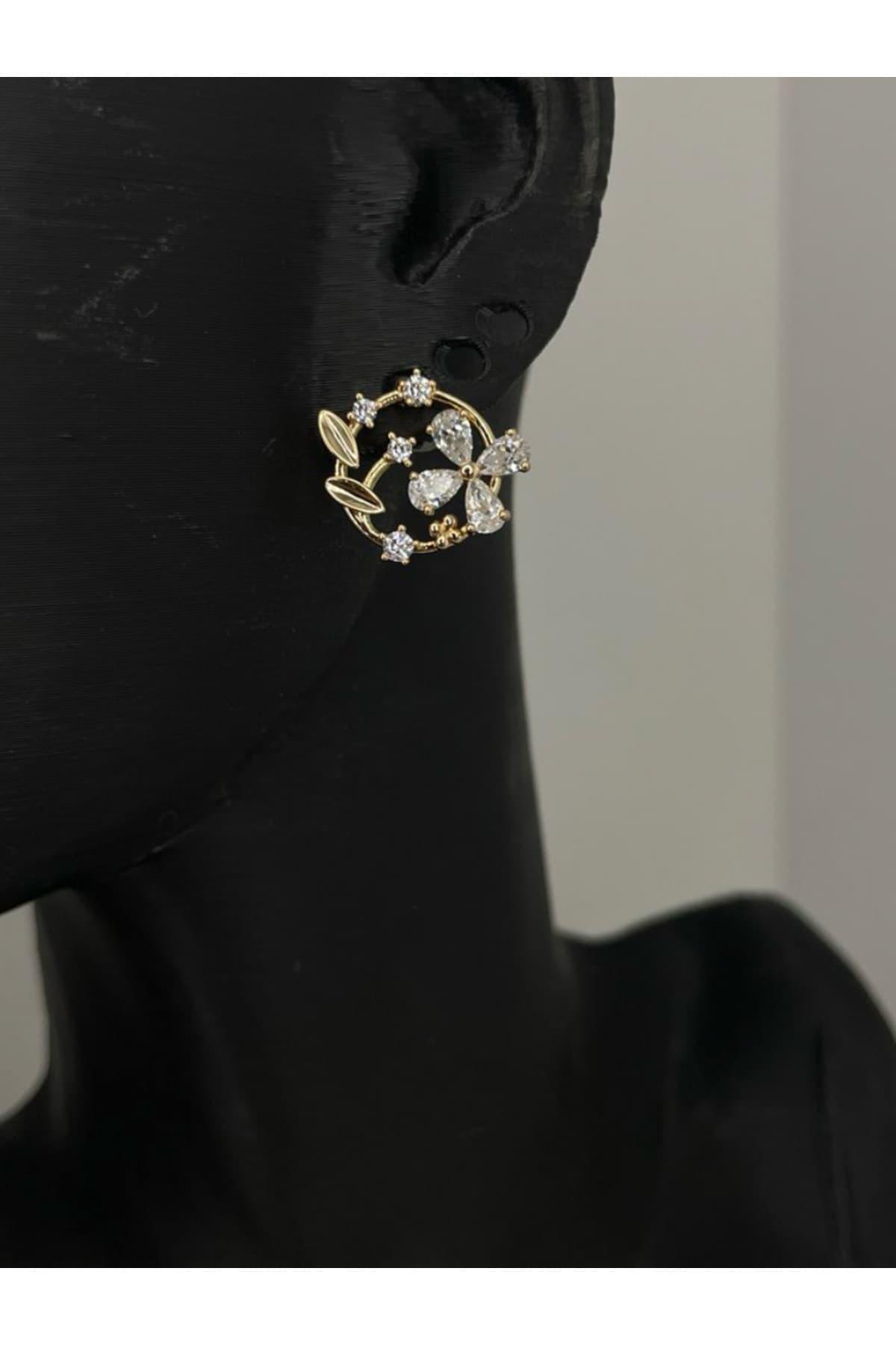 LOTUSBYBUKET çelik gold kaplama minimal çiçek detaylı küpe