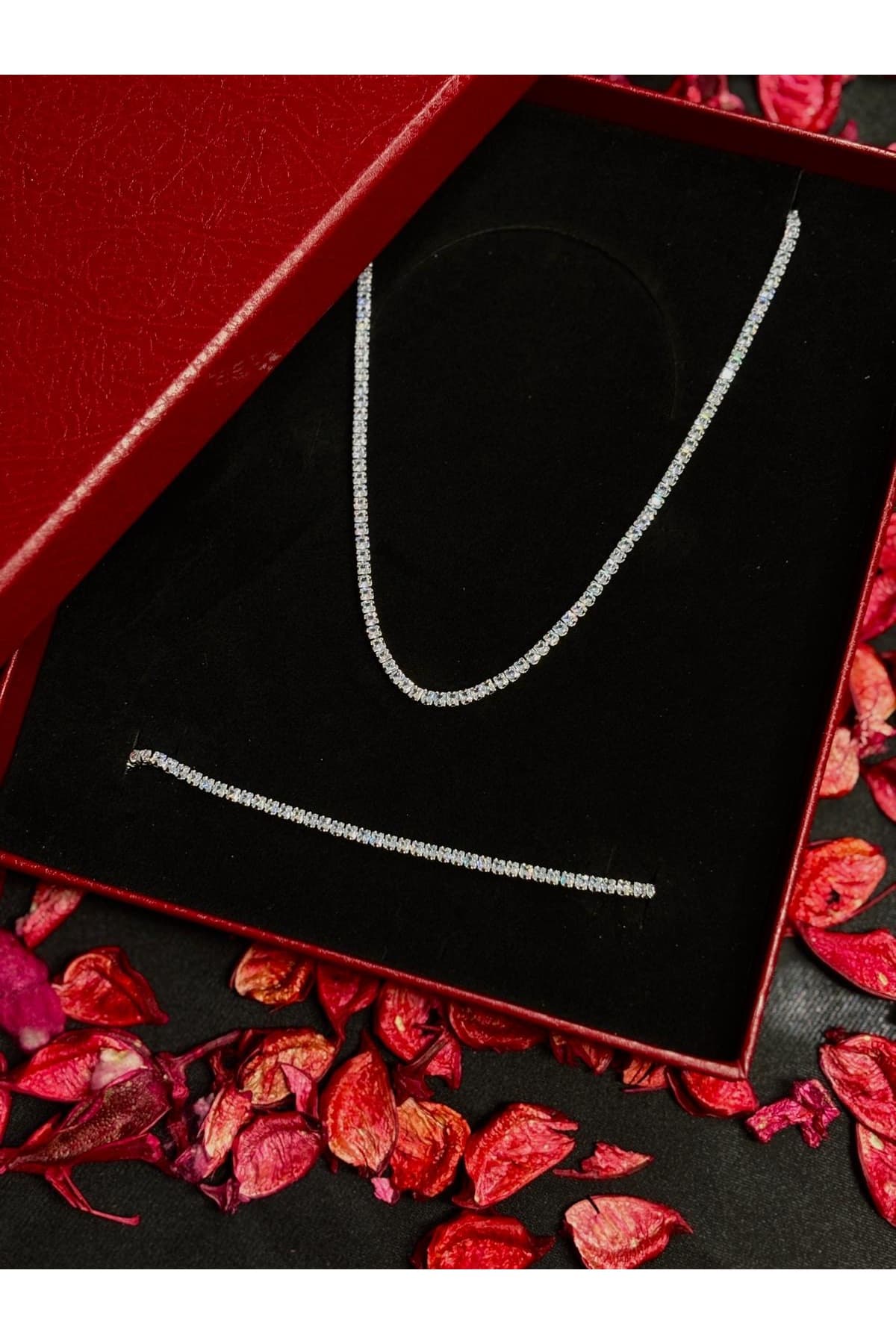 Sevgililer günü özel seri çelik silver suyolu zirkon taşlı kolye bileklik seti