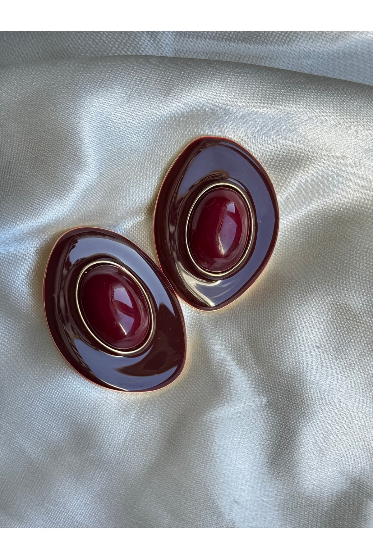 Bordo Doğal taşlı Bohem yeni sezon küpe