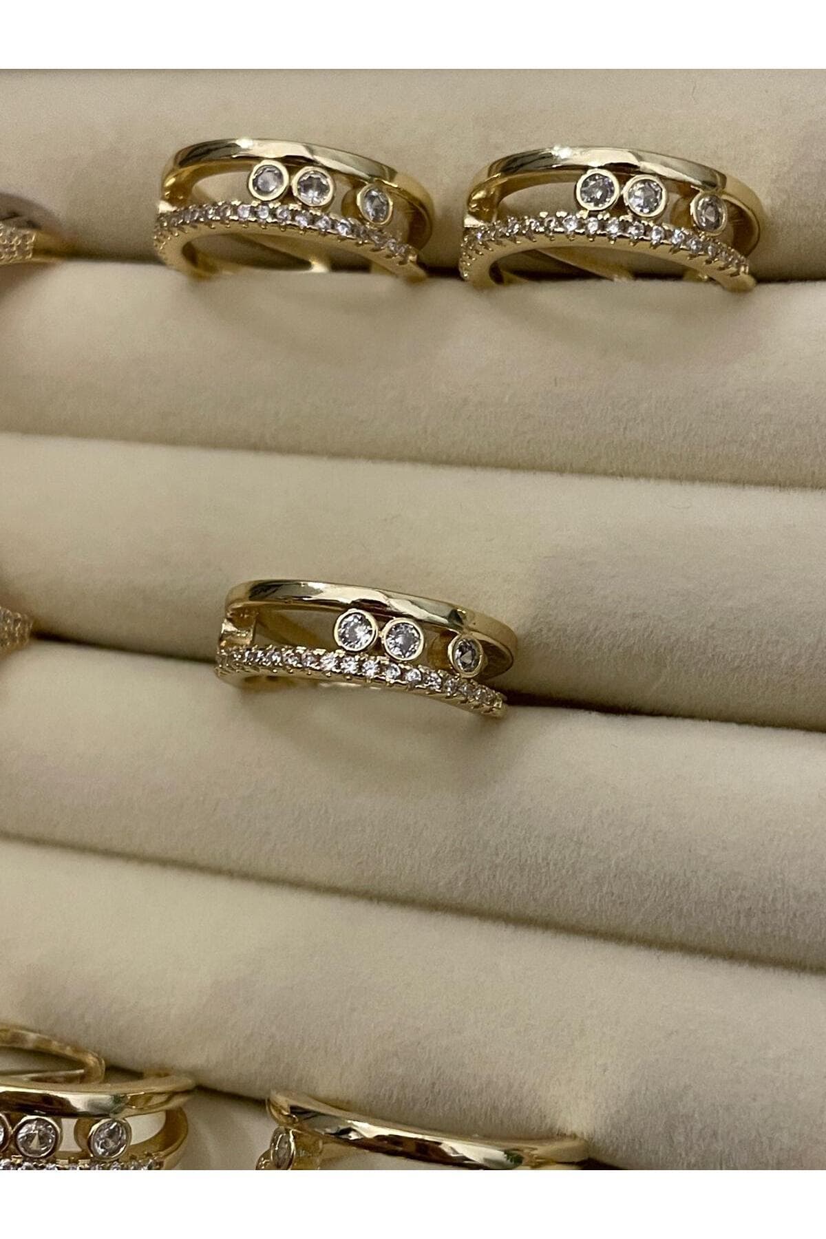 'lotusbybuket' çelik gold özel tasarım zirkon taşlı yüzük