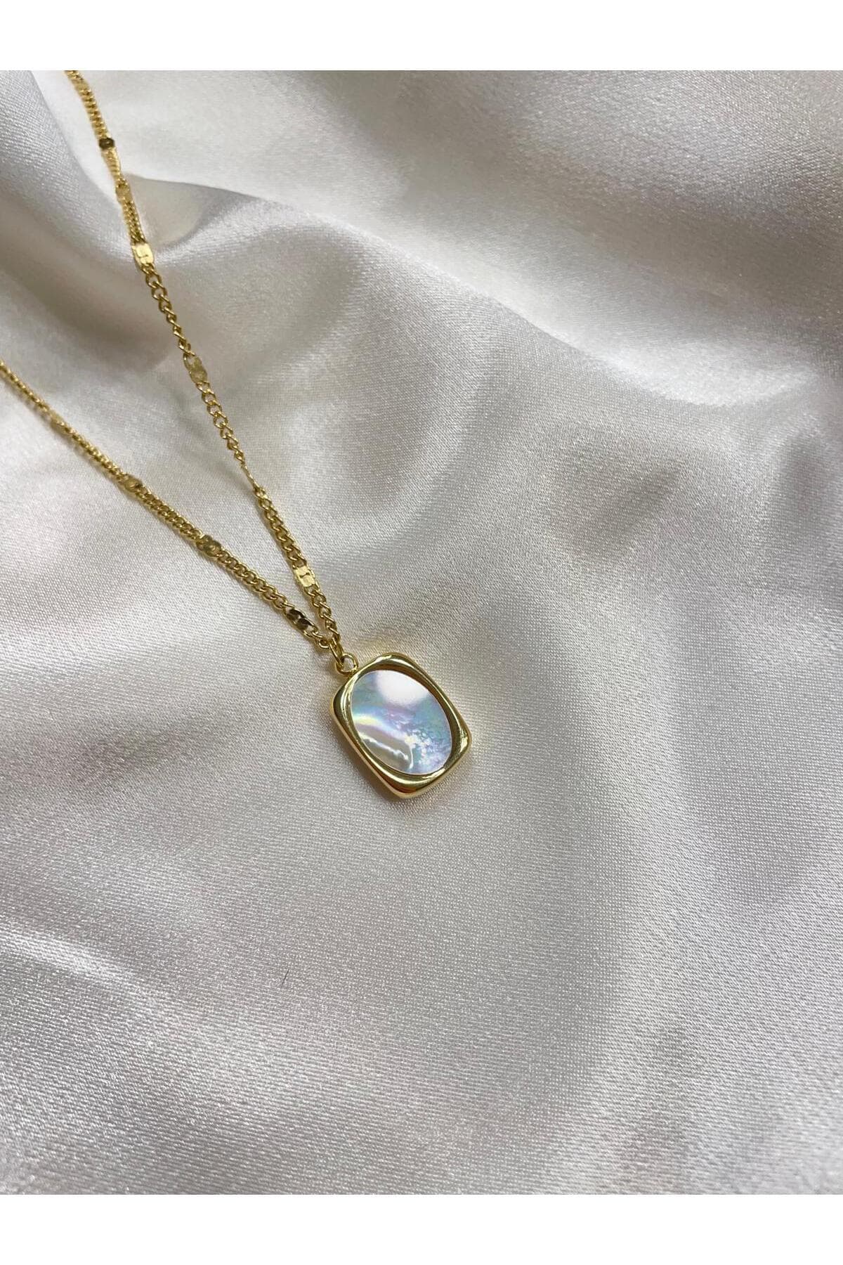 LOTUSBYBUKET çelik gold dörtgen taşlı altın kaplama özel tasarım kolye