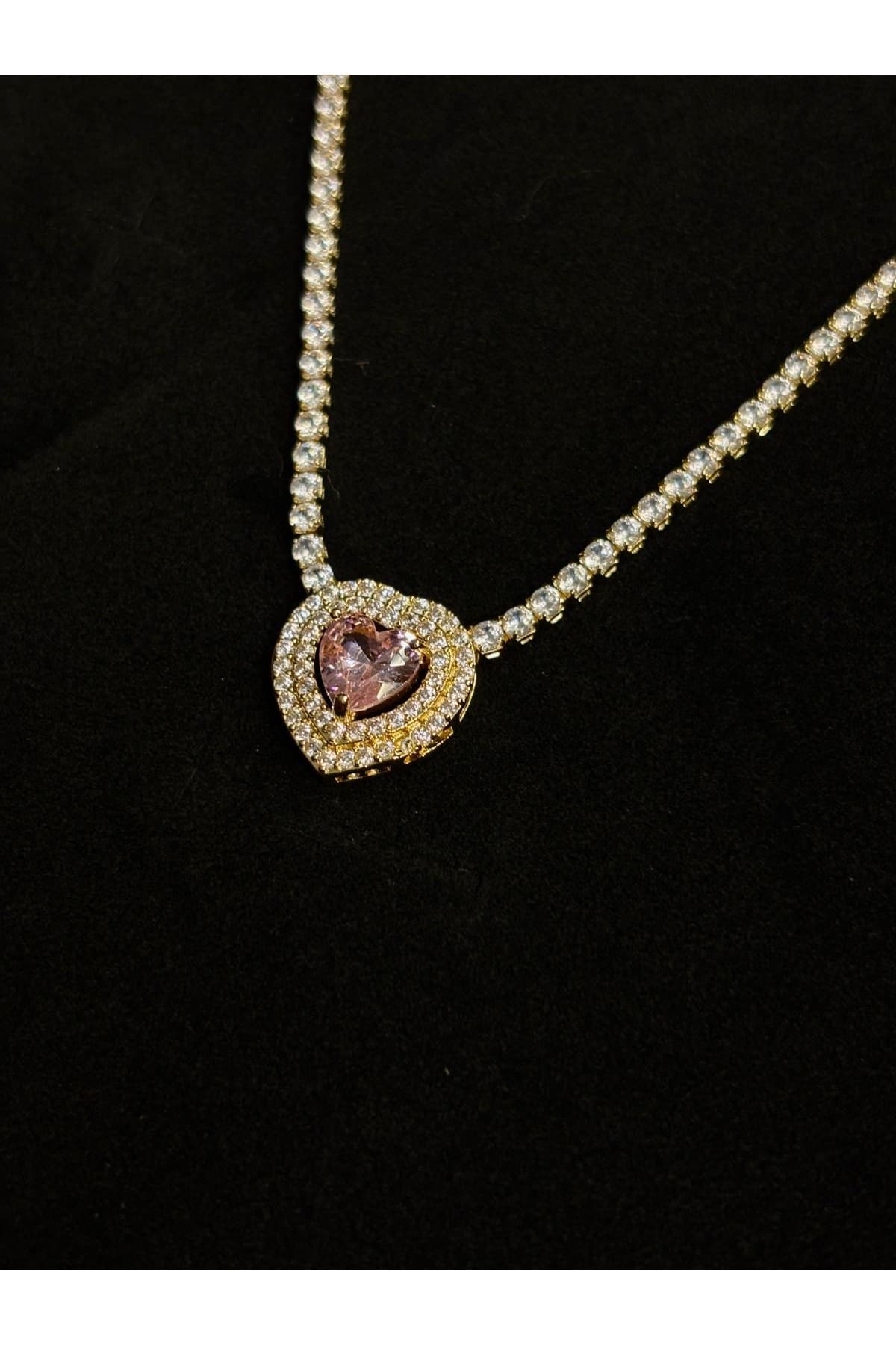Sevgililer günü özel seri 14 k altın kaplama Pembe zirkon taşlı kalp kolye