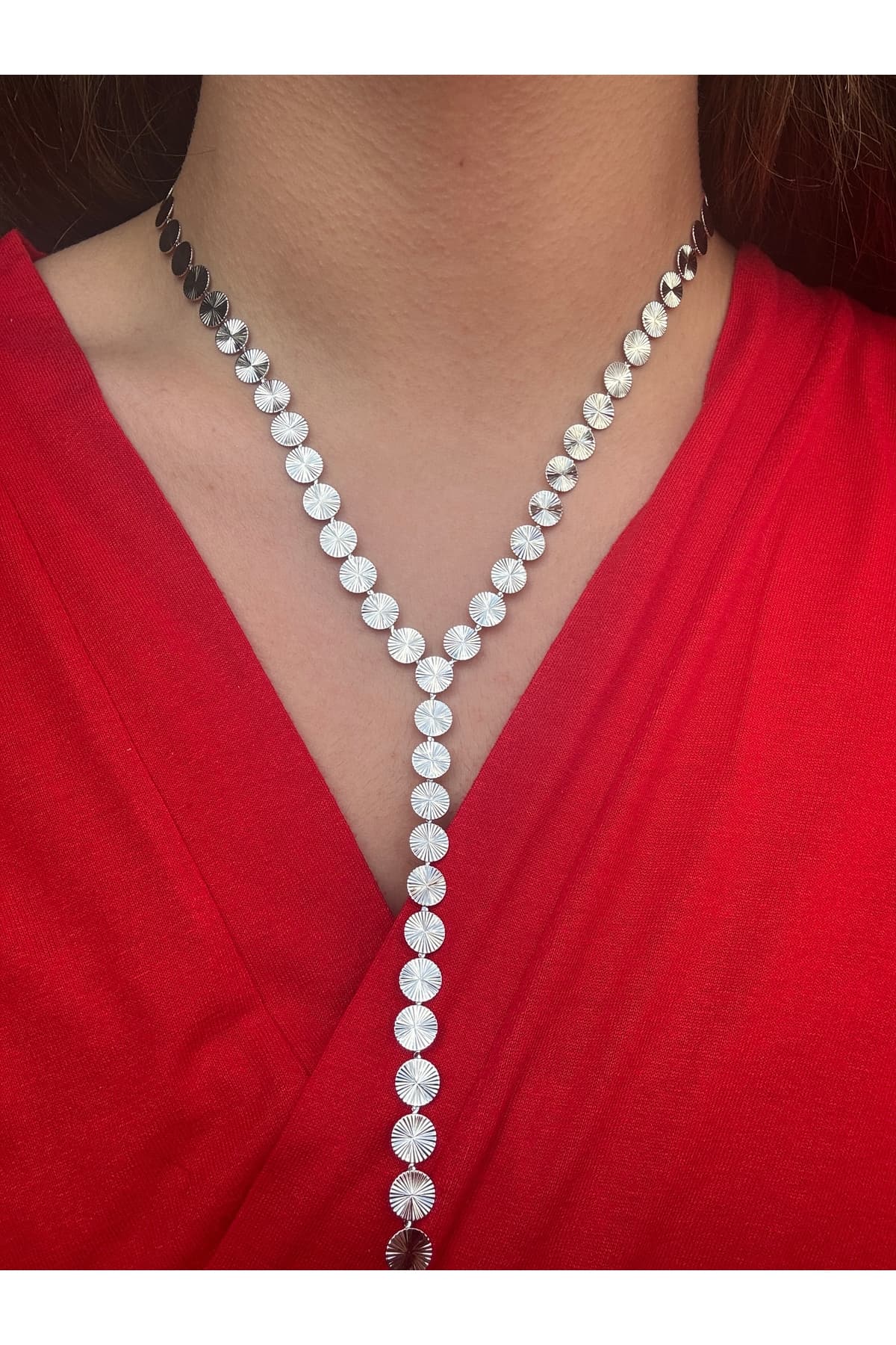 14K ithal kaplama Silver Pullu Y Dekolte Kolye