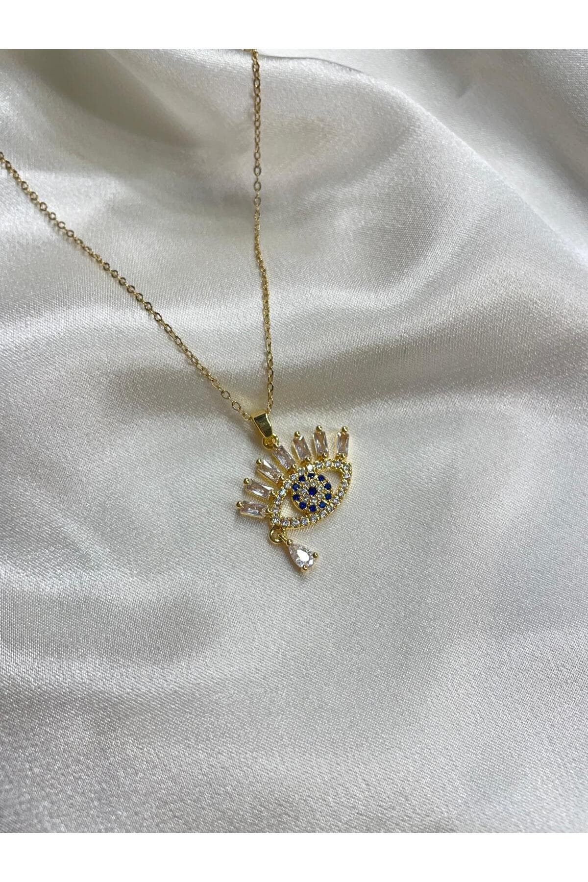 LOTUSBYBUKET çelik gold zirkon taşlı özel tasarım göz ve damlası kolye