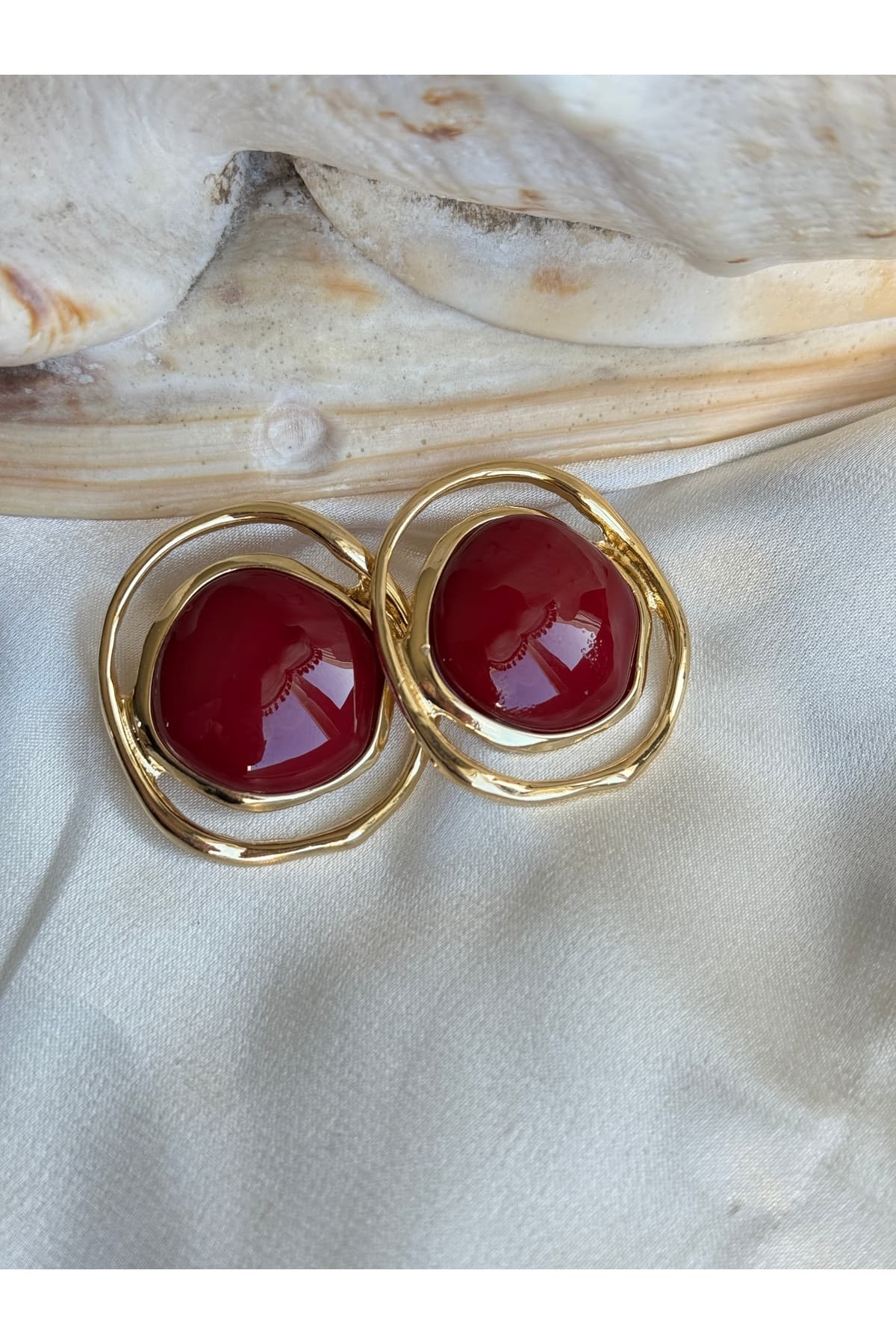 Gold Doğal taşlı Boho model küpe