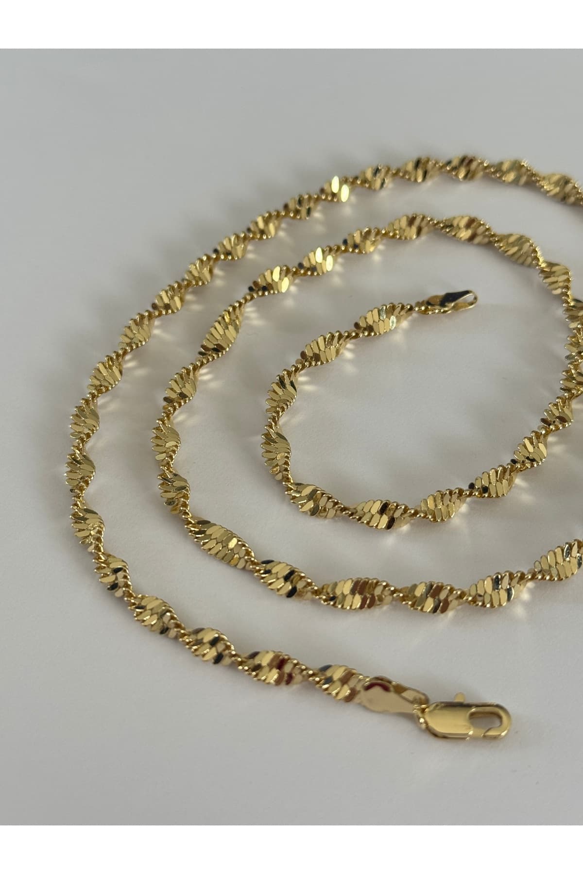 Aynalı zincir çelik gold kolye(60cm)