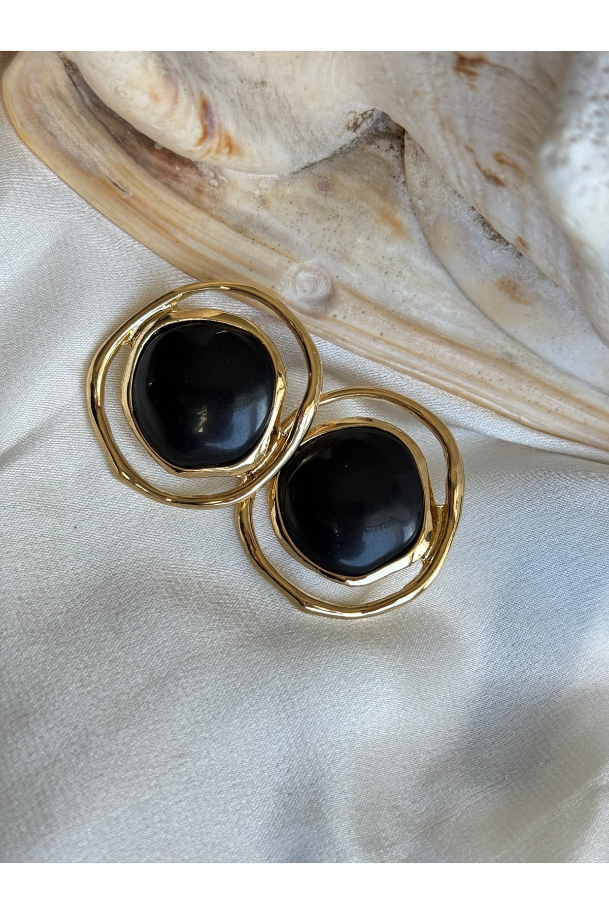 Gold Doğal taşlı Boho model küpe