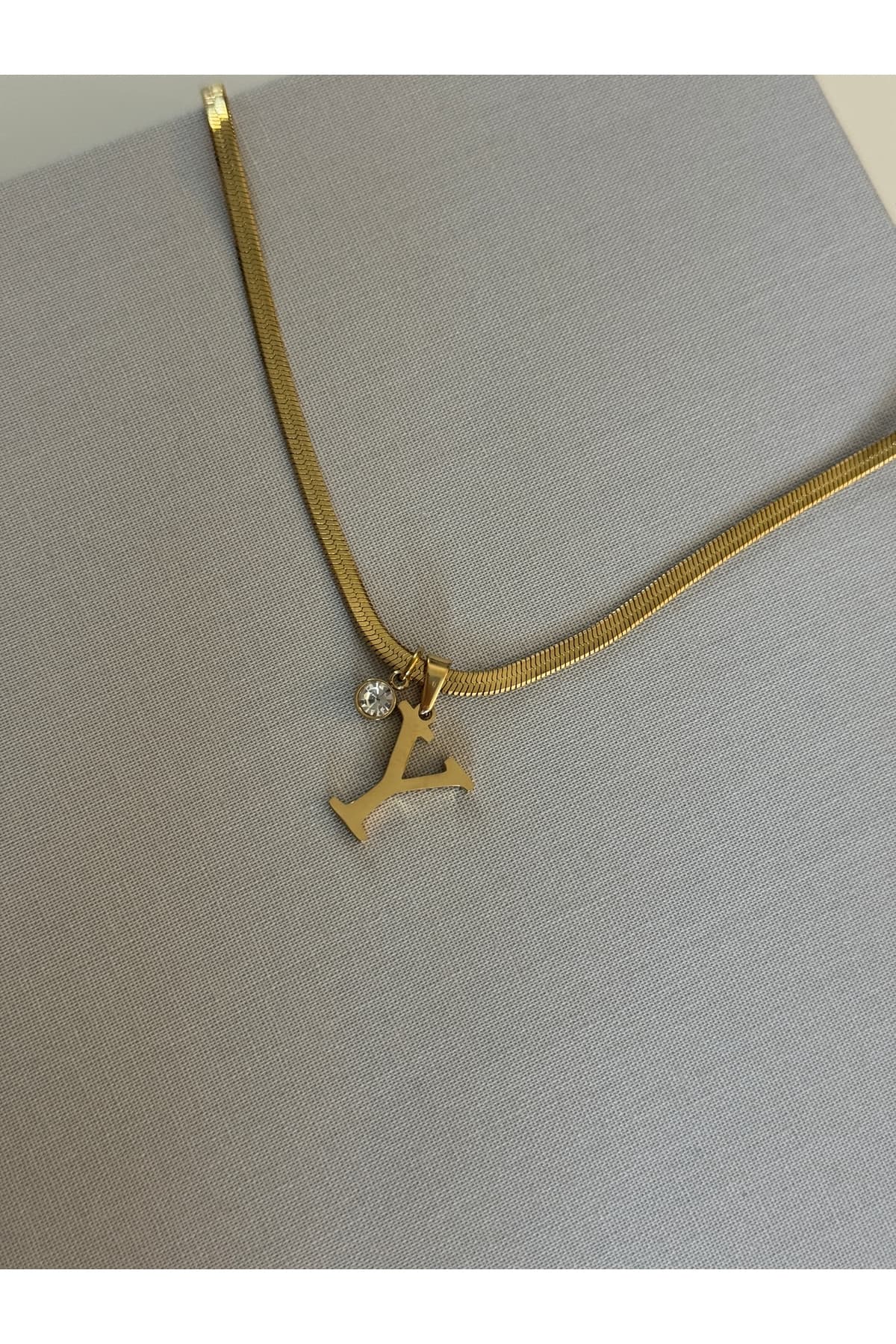 Y harfli paslanmaz çelik gold kolye