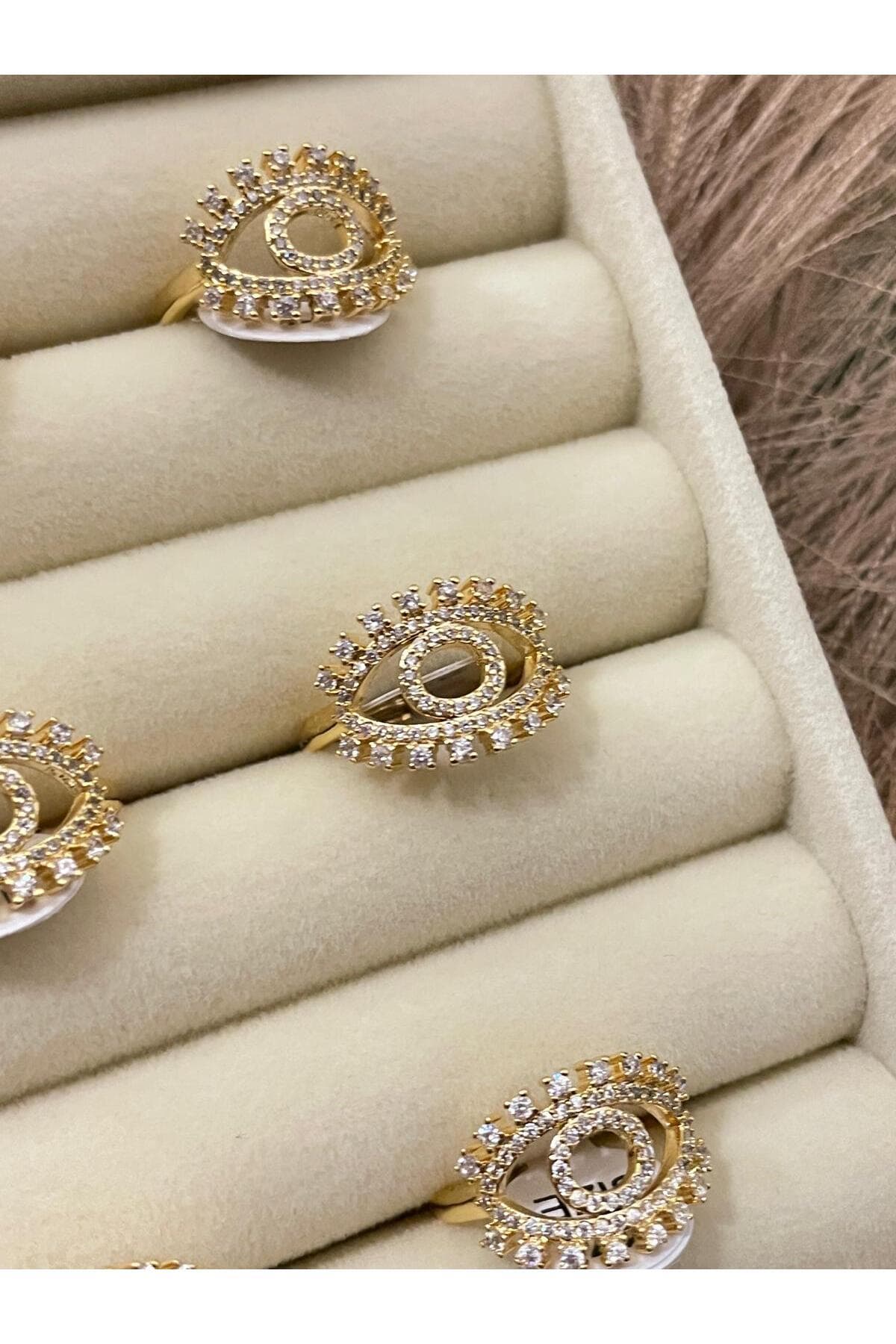 'lotusbybuket' çelik gold zirkon taş detaylı özel tasarım göz detay yüzük