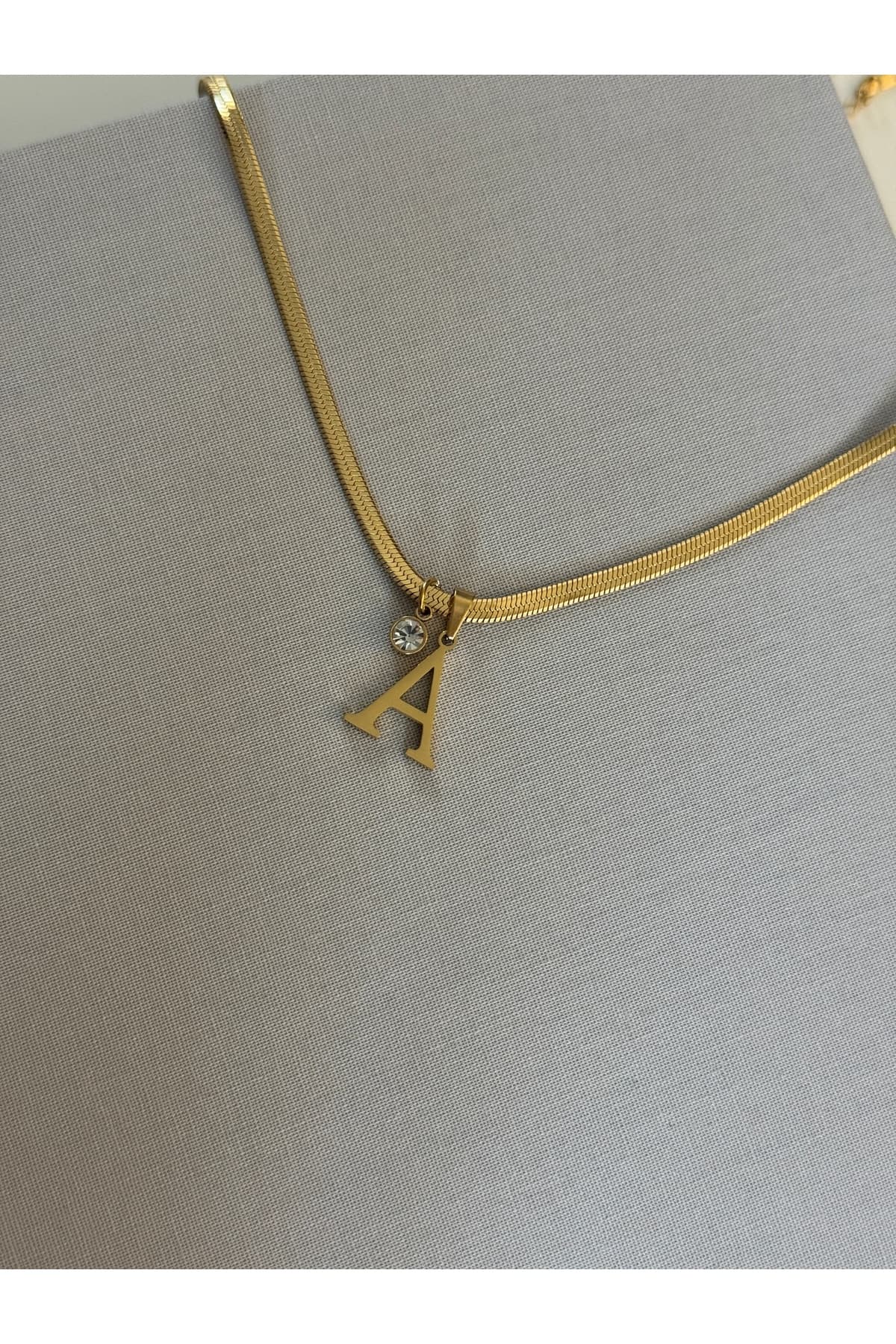 Paslanmaz Çelik A harf Gold kolye(45 cm)