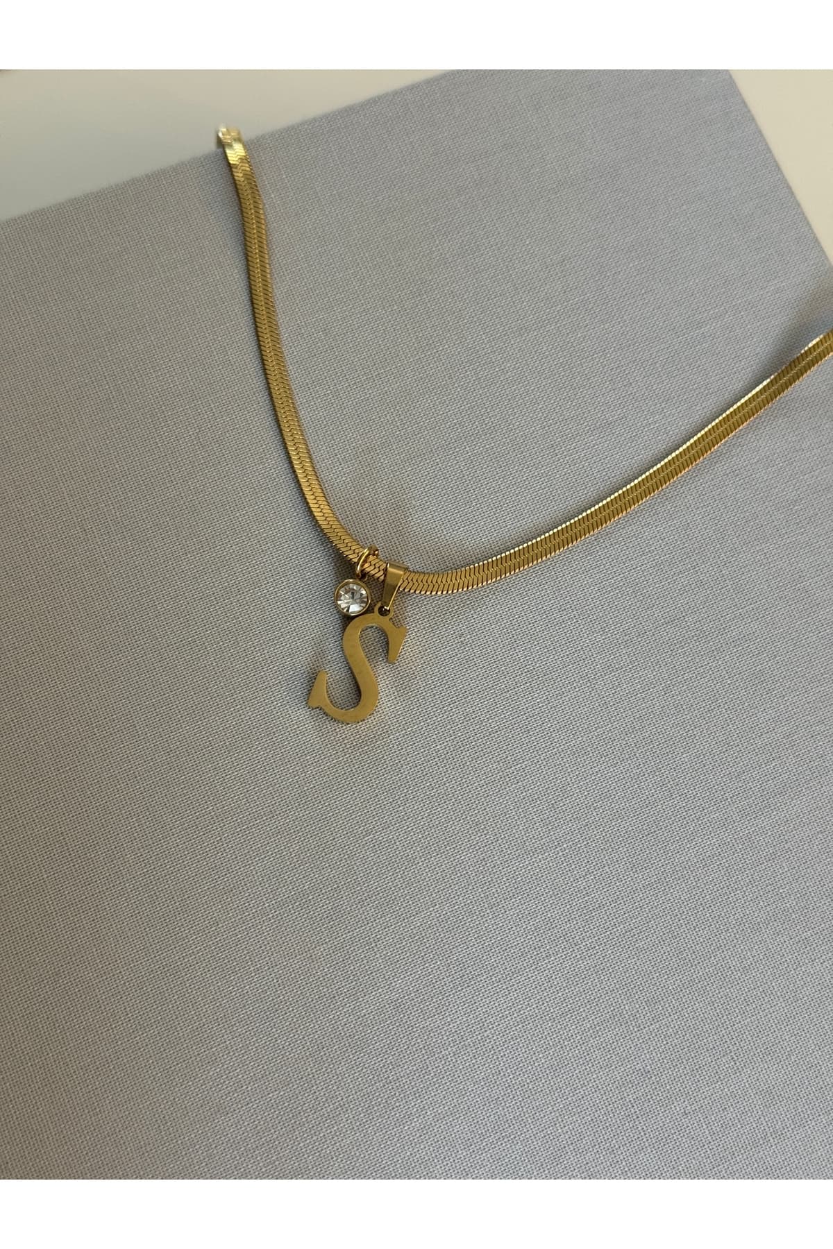 S harfli paslanmaz çelik gold kolye