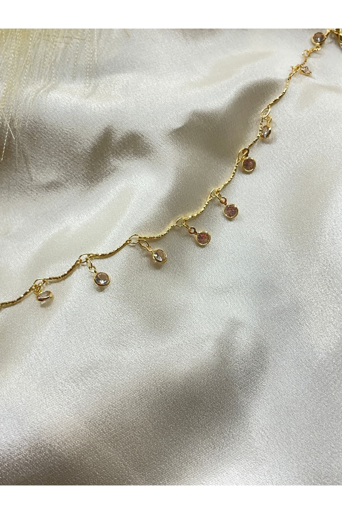 LOTUSBYBUKET çelik gold daire taş sallantılı halhal