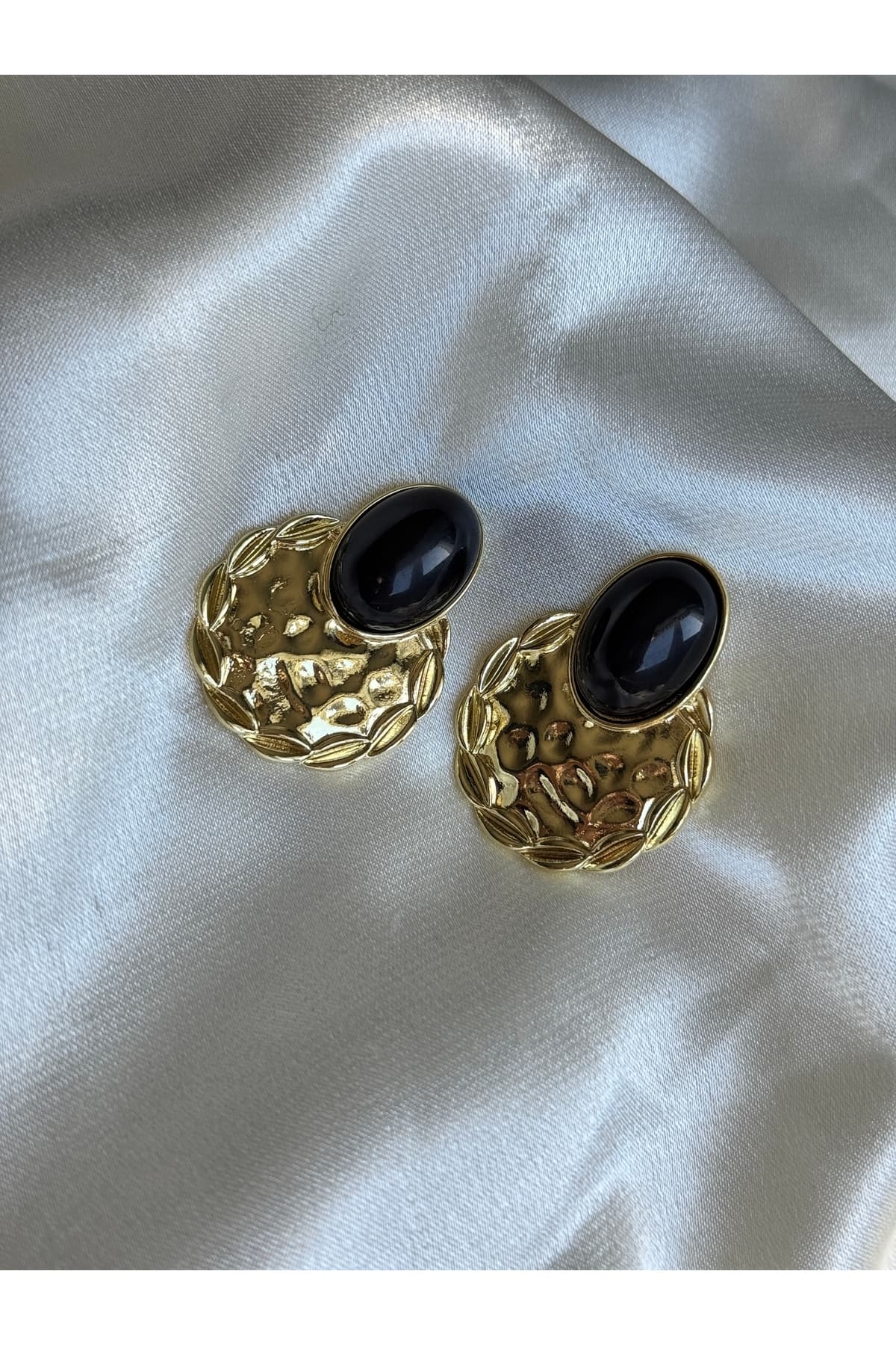 gold Siyah doğal taşlı Boho şık küpe