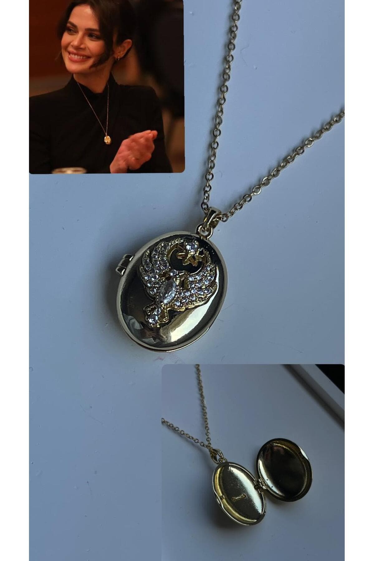 LOTUSBYUKET 316L VIP çelik gold açılabilir özel tasarım zirkon taşlı anka kuşu kolye