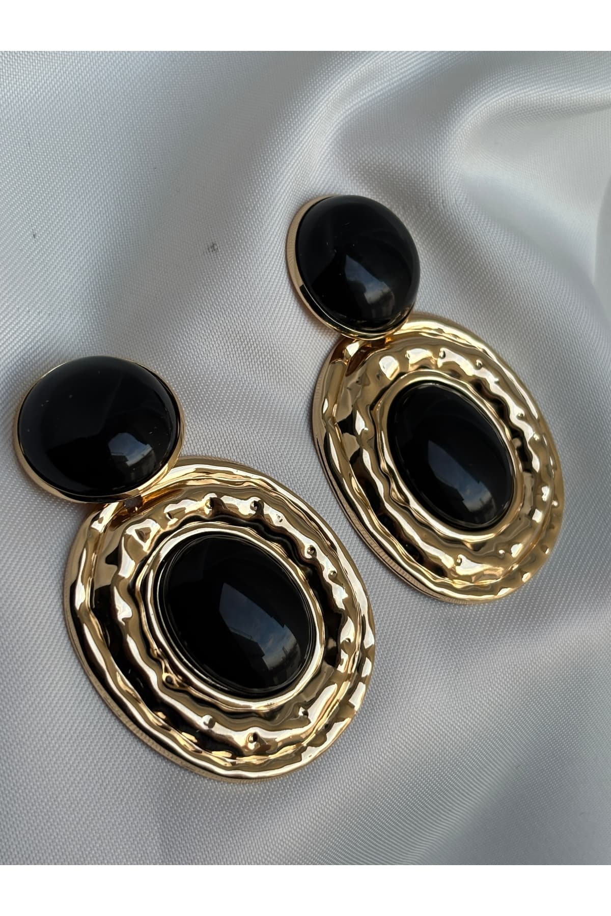 VIP Özel tasarım Büyük boy halka doğal taşlı gold küpe