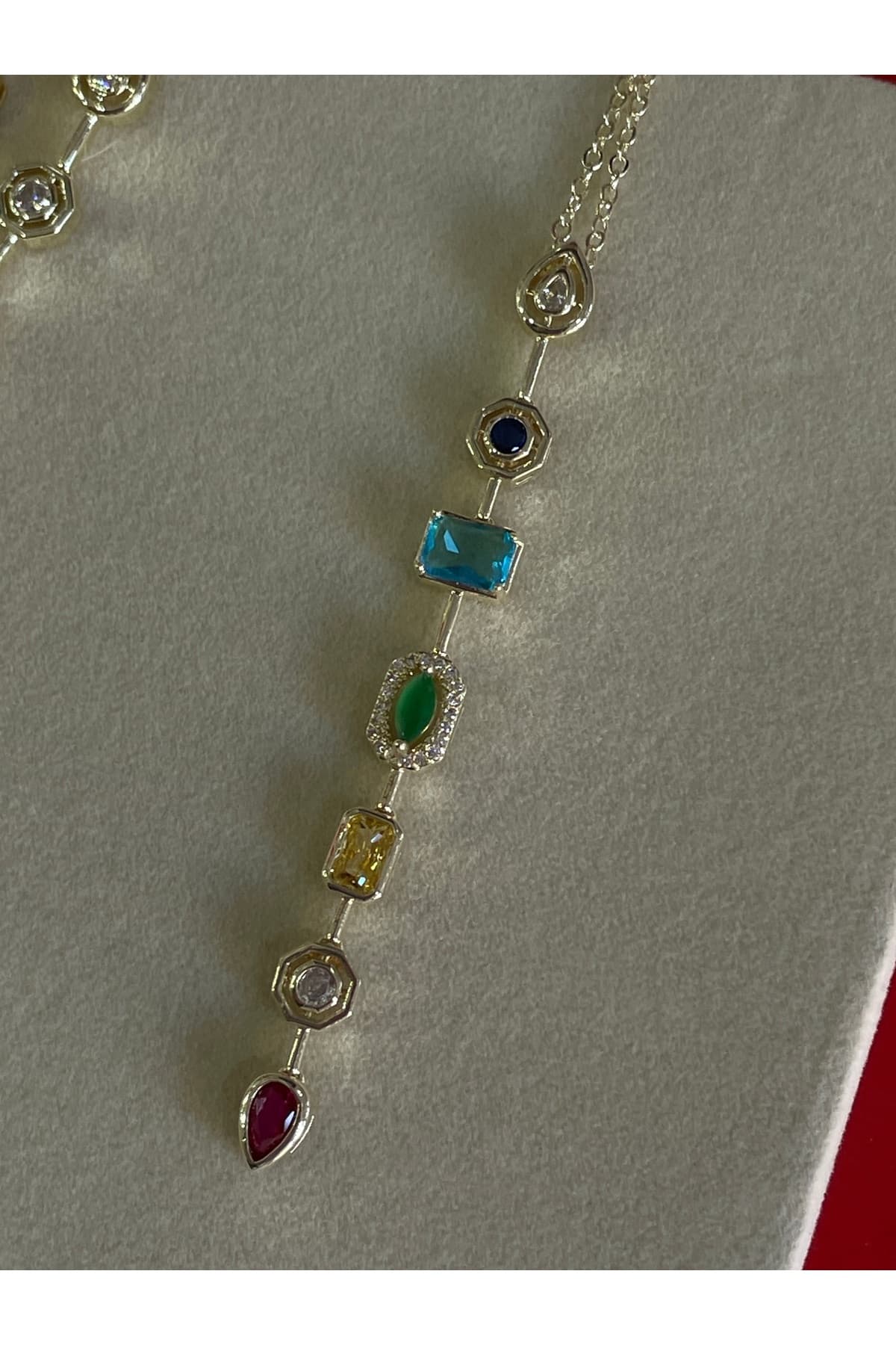 Lotusbybuketçelik Gold Renkli Geometrik 7 Element Zirkon Taş Y Dekolte Kolye