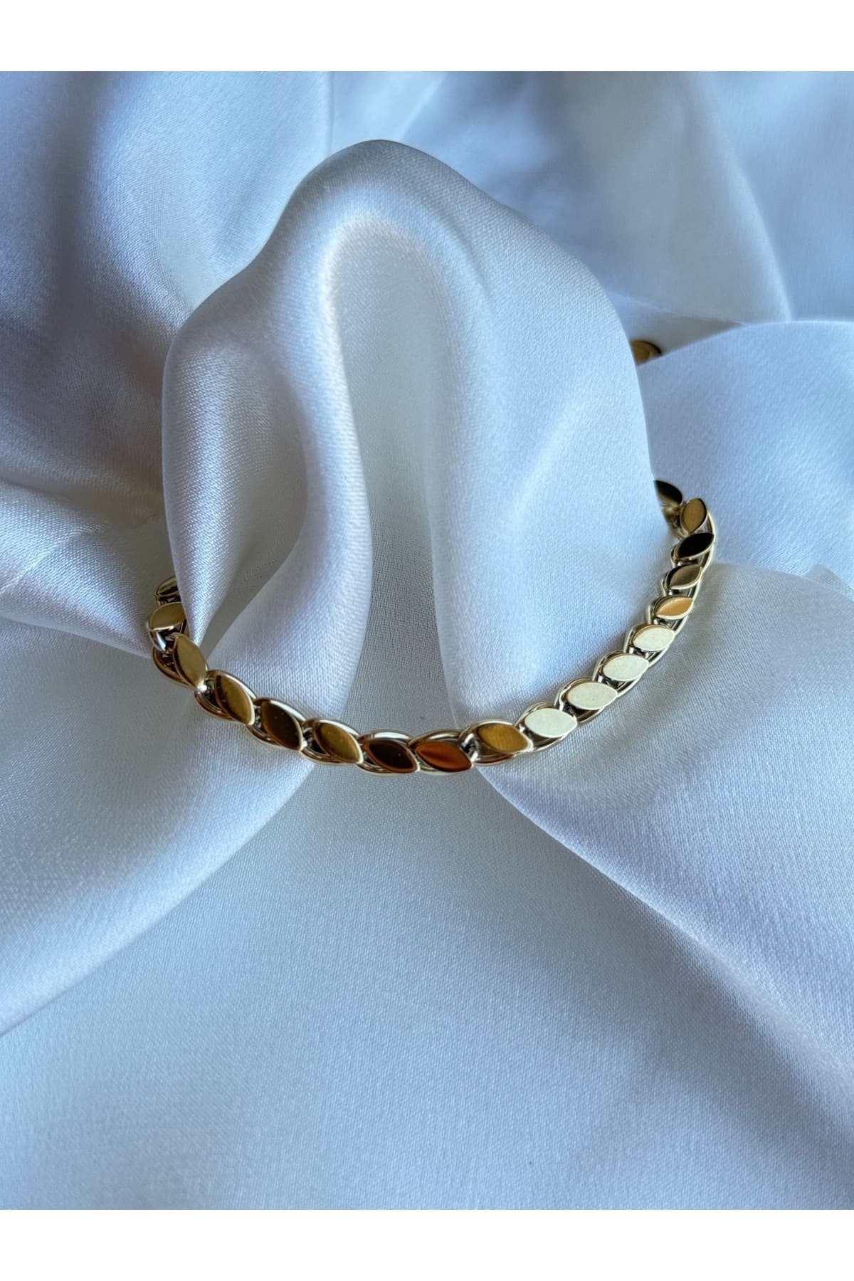 Gold 14 ayar altın rengi %100 çelik arpa özel tasarım bileklik (18+5 cm)