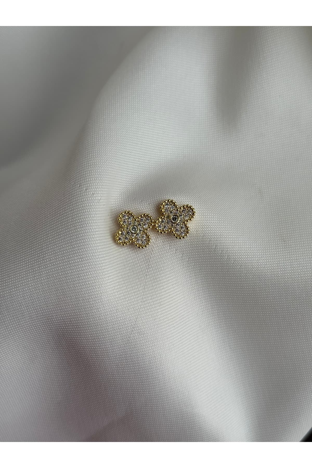 Çelik zirkon taşlı gold tonca model küpe