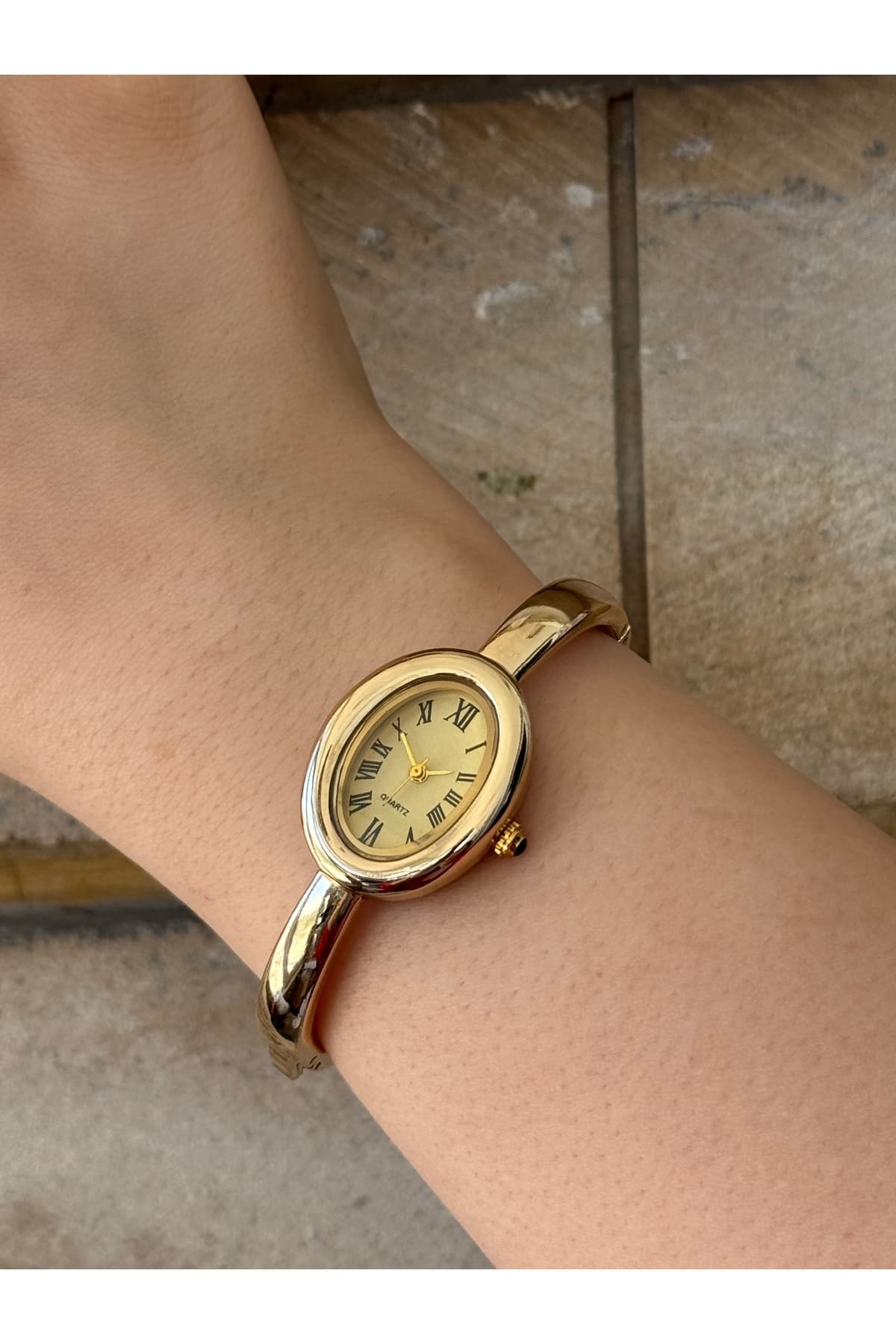 Sarı kadranlı Çelik Gold vintage saat bileklik