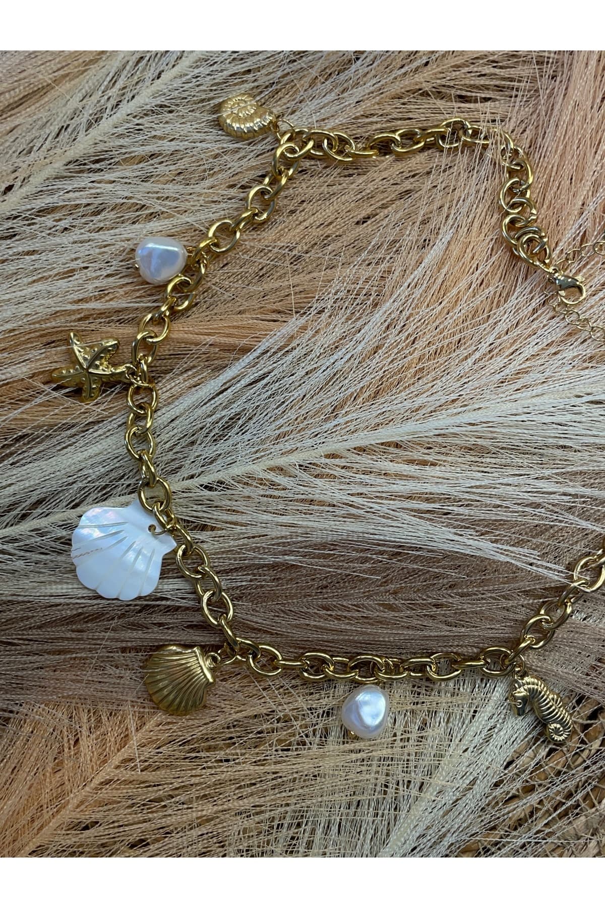 LOTUSBYBUKET çelik gold deniz yaz motifli özel tasarım kalın zincir kolye