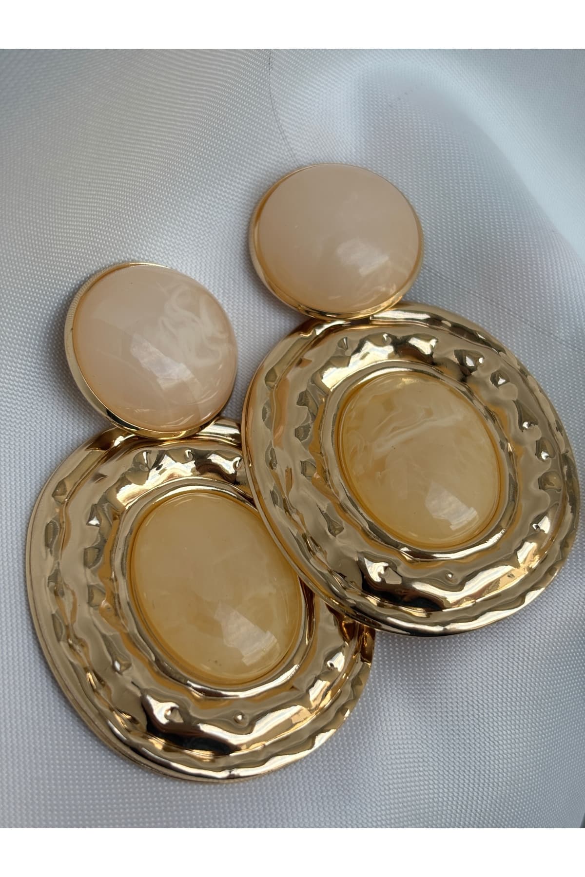 VIP Özel tasarım Büyük boy halka doğal taşlı gold küpe