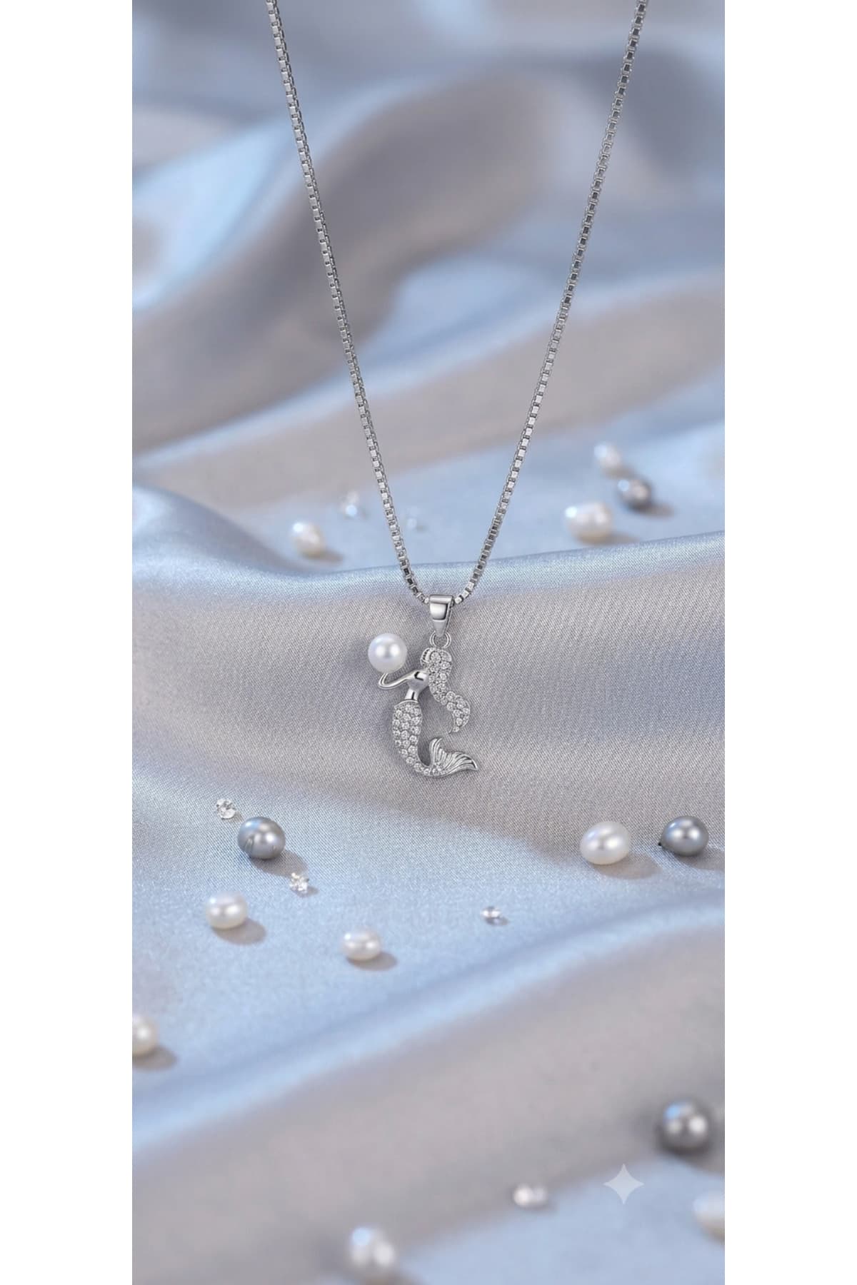 316L çelik silver incili deniz kızı kolye