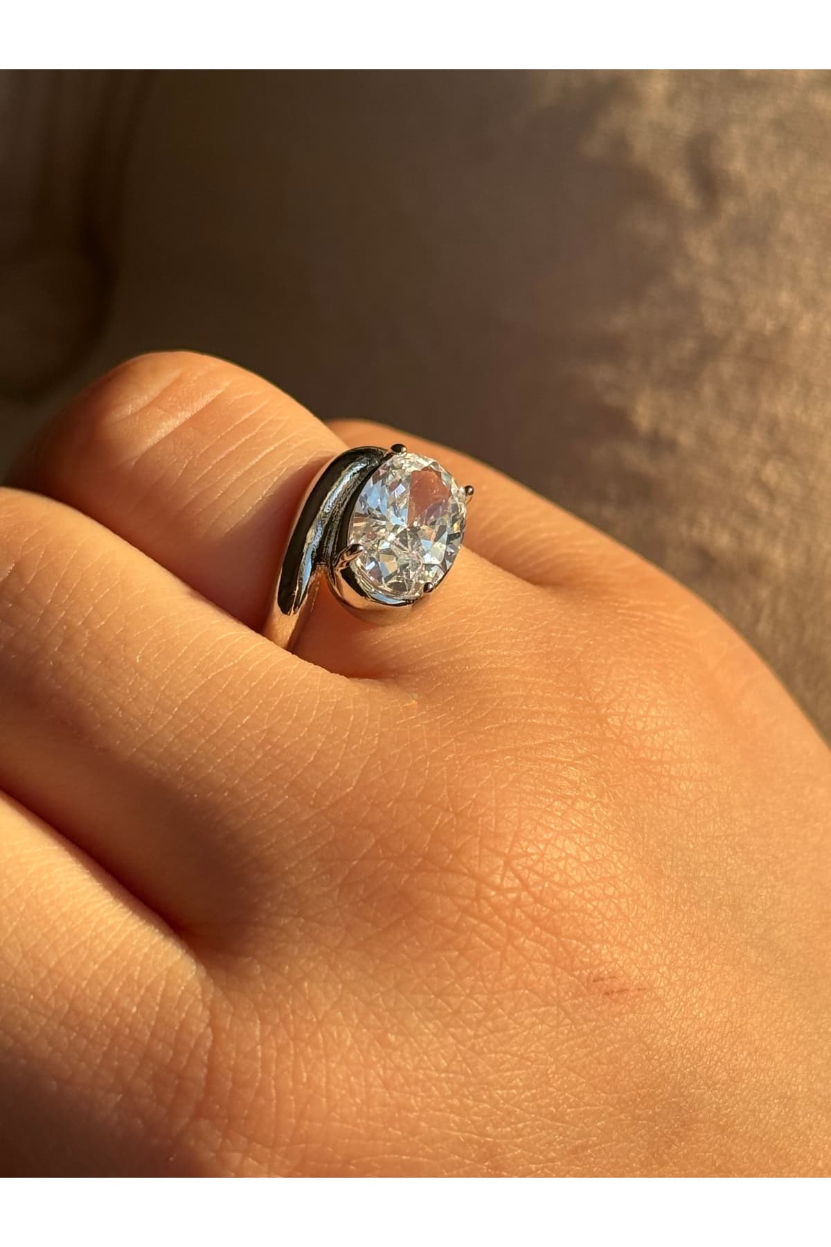 Gümüş kaplama zirkon oval taş silver yüzük