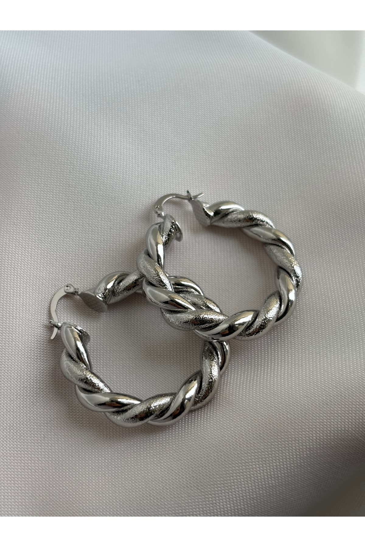 Vıp paslanmaz çelik 14 ayar altın kaplama silver sarmal halka küpe