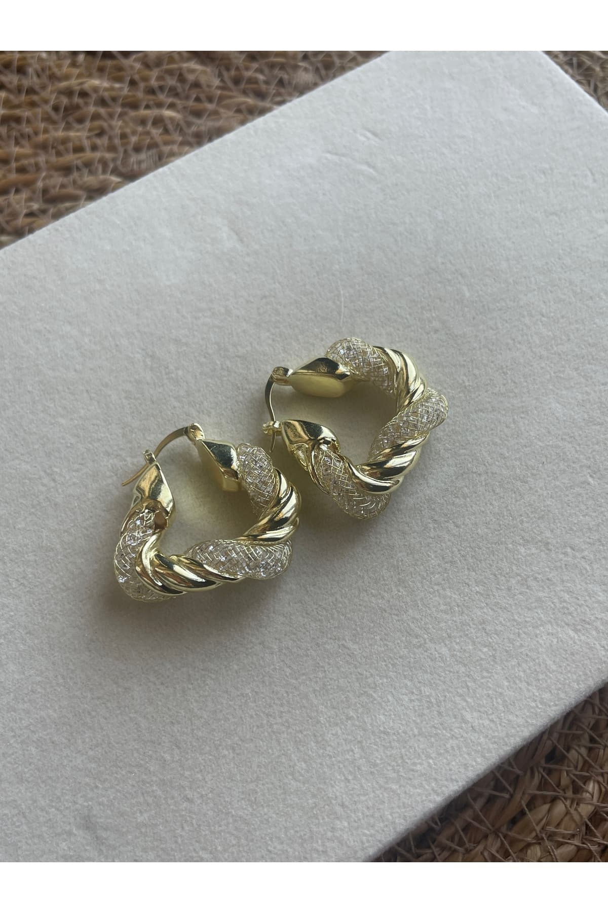 LOTUSBYBUKET Gold çelik zirkon taşlı özel tasarım kaplama küpe