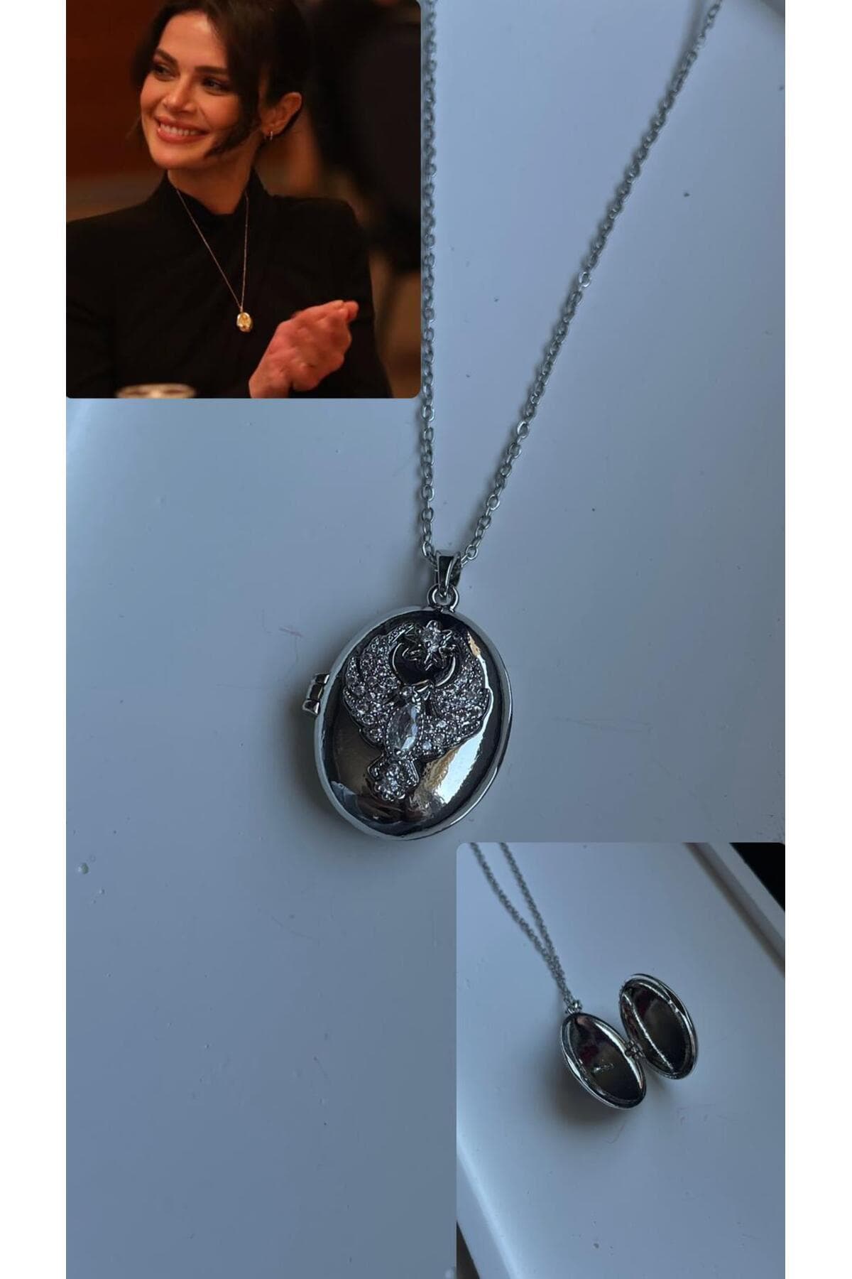 LOTUSBYUKET 316L VIP çelik silver açılabilir özel tasarım zirkon taşlı anka kuşu kolye