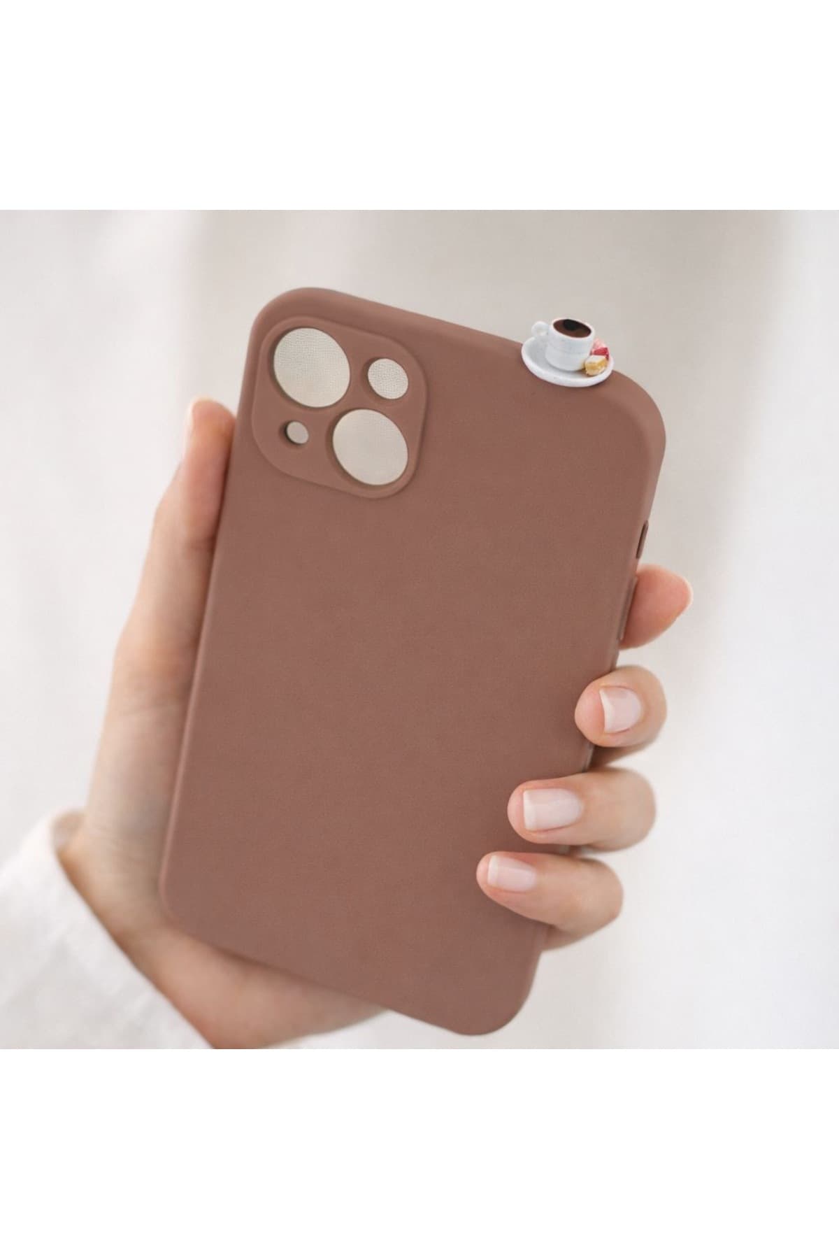 Iphone 13-14 uyumlu lokumlu kahveli silikon kılıf
