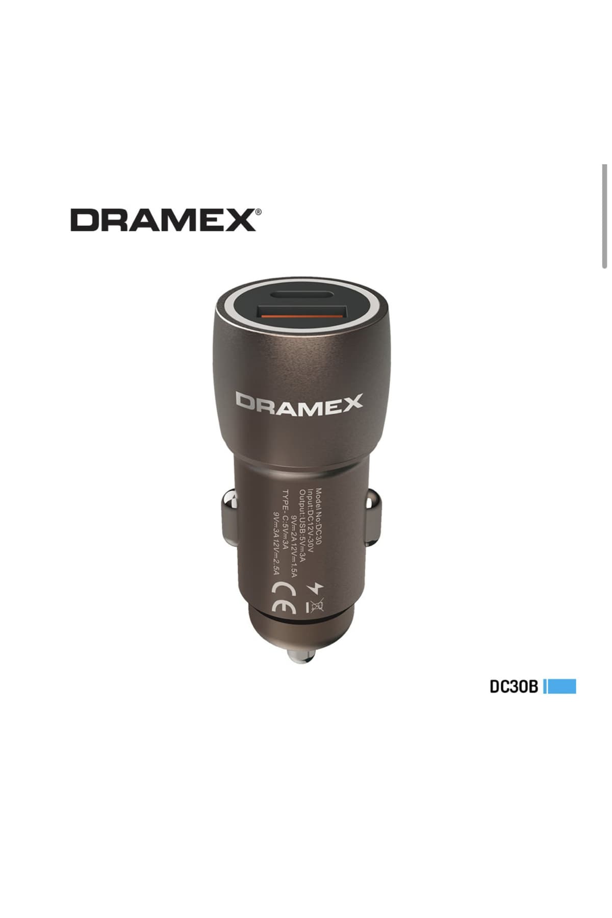 DC30B Metal Oto Araç Şarj Aleti Başlığı PD30W 3.1Amper