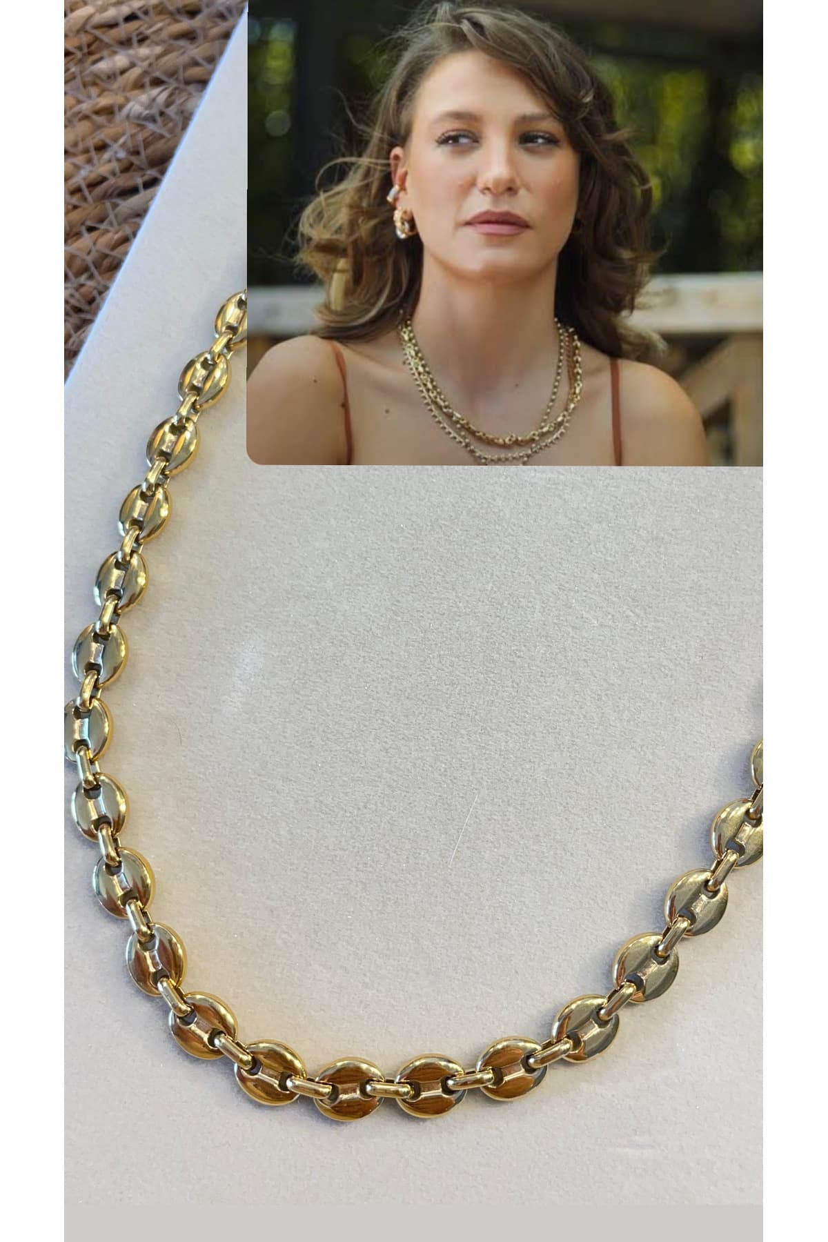 LOTUSBYBUKET Gold çelik VIP kalın zincir Serenay Sarıkaya kolye