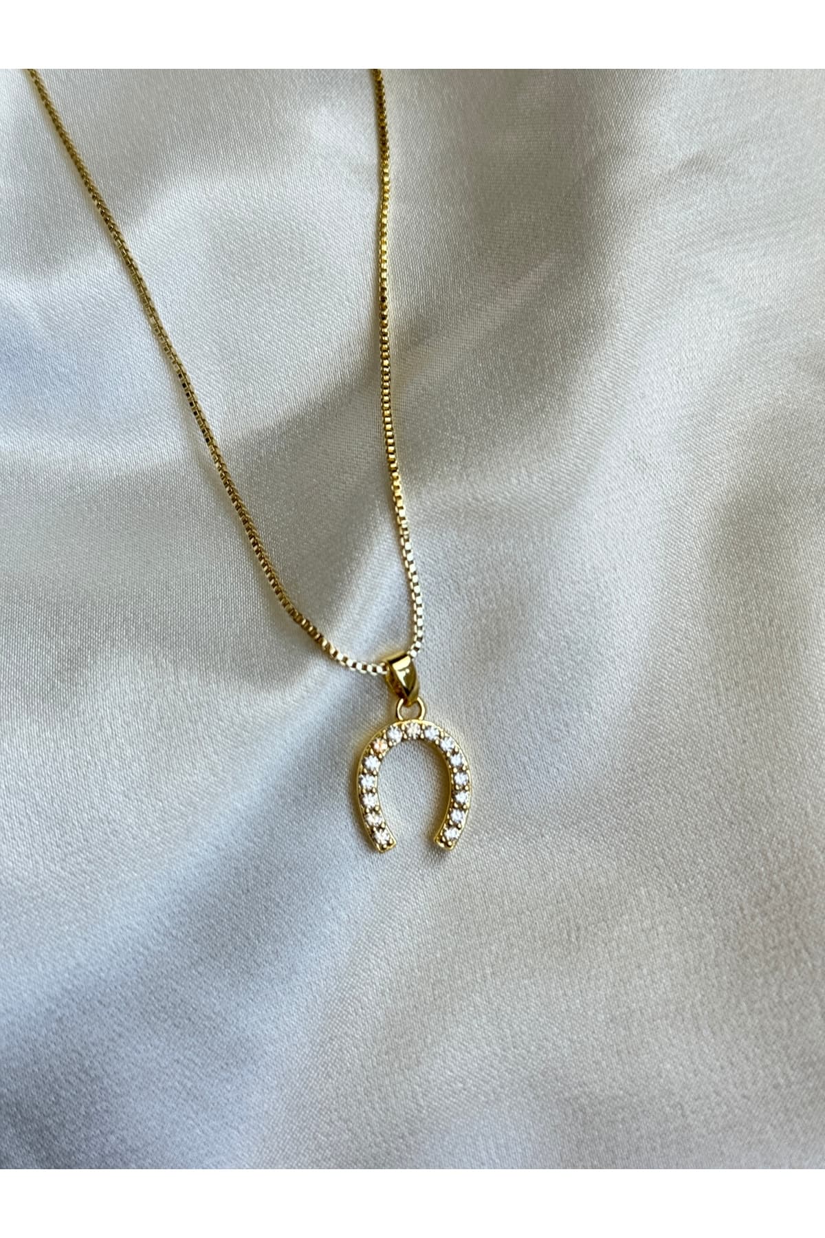 Çelik at nalı gold kolye(45cm)