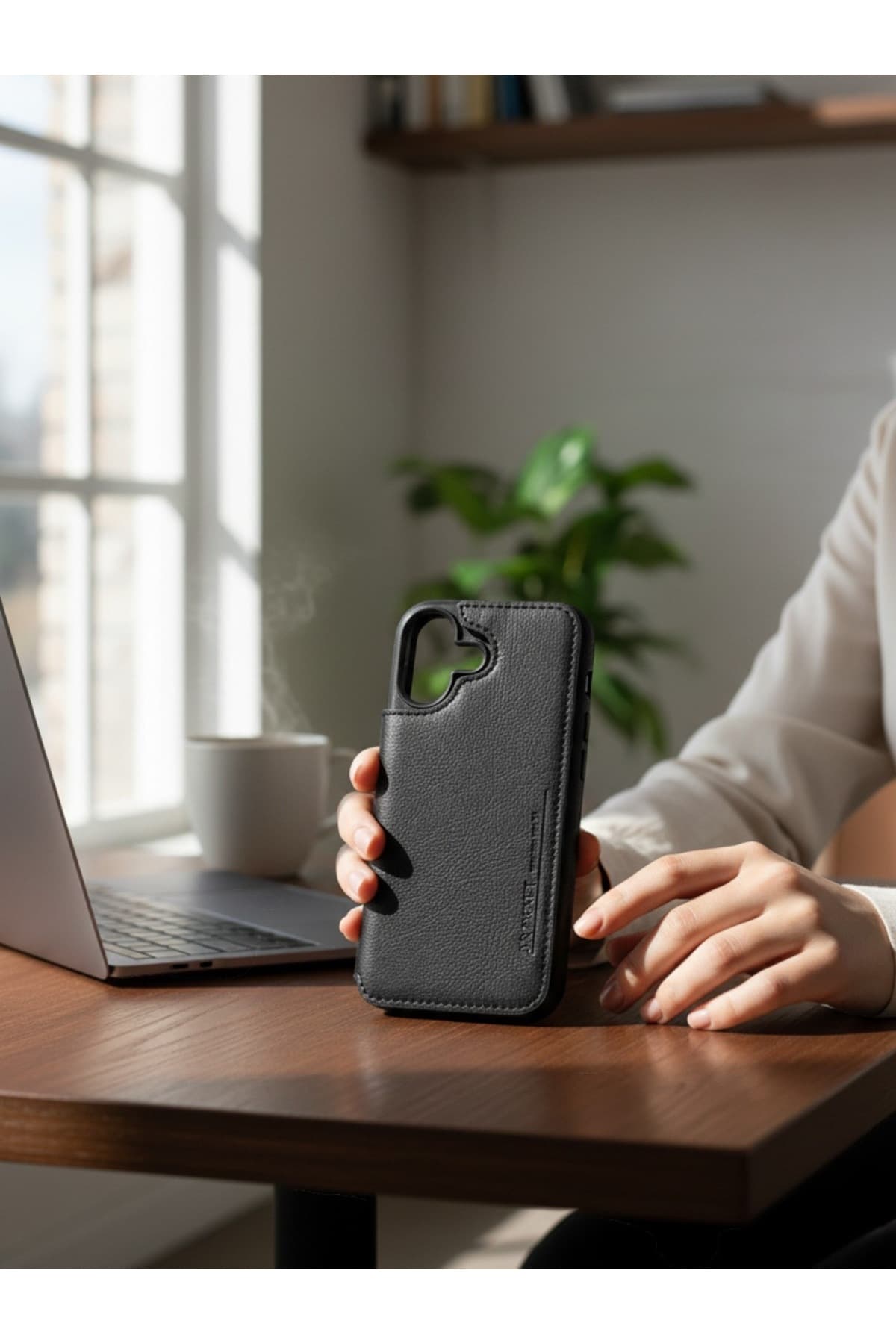 İphone 16 hakiki deri siyah cüzdanlı-kartlıklı kapaklı kılıf