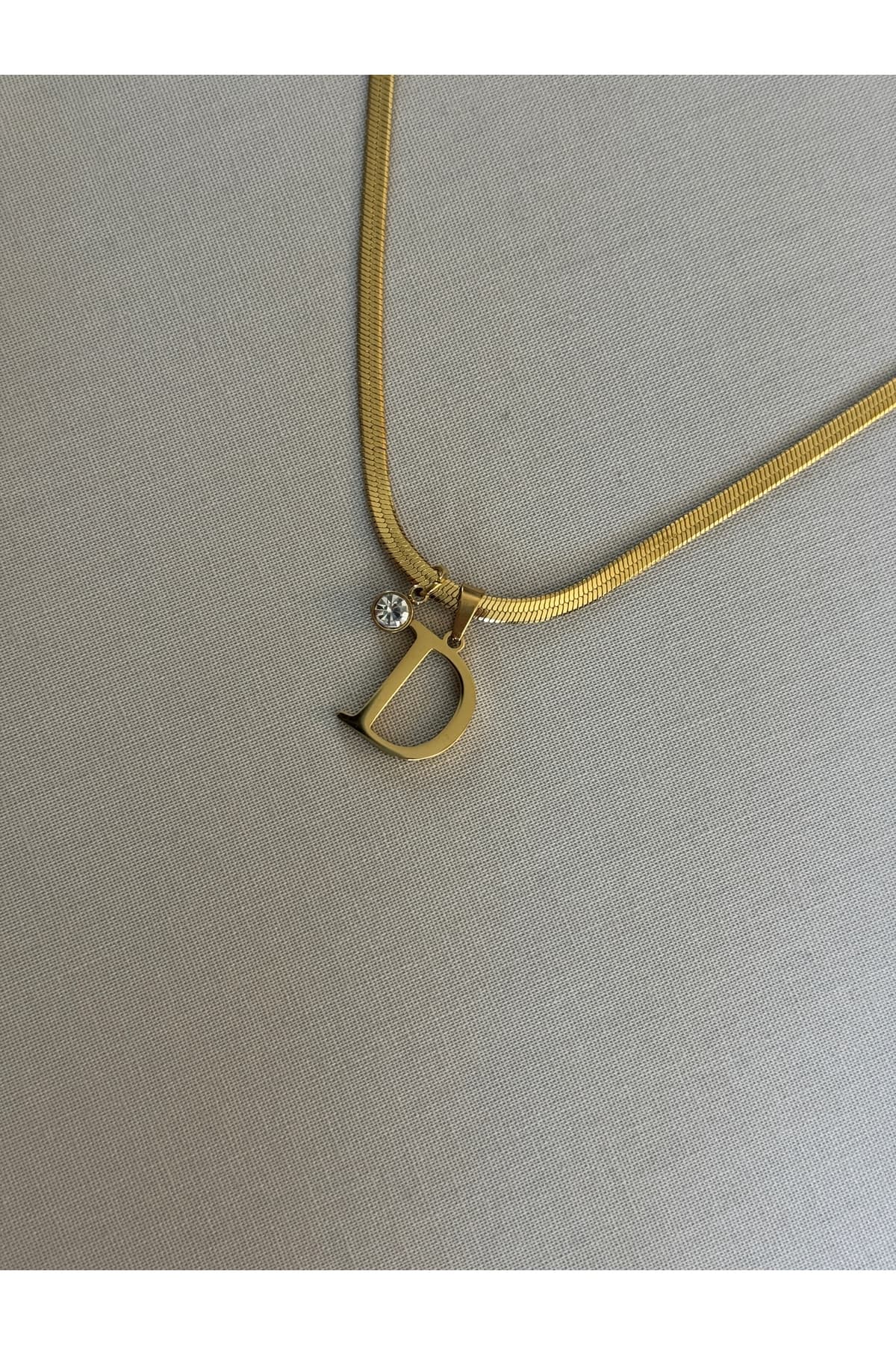 D harf Paslanmaz çelik gold kolye