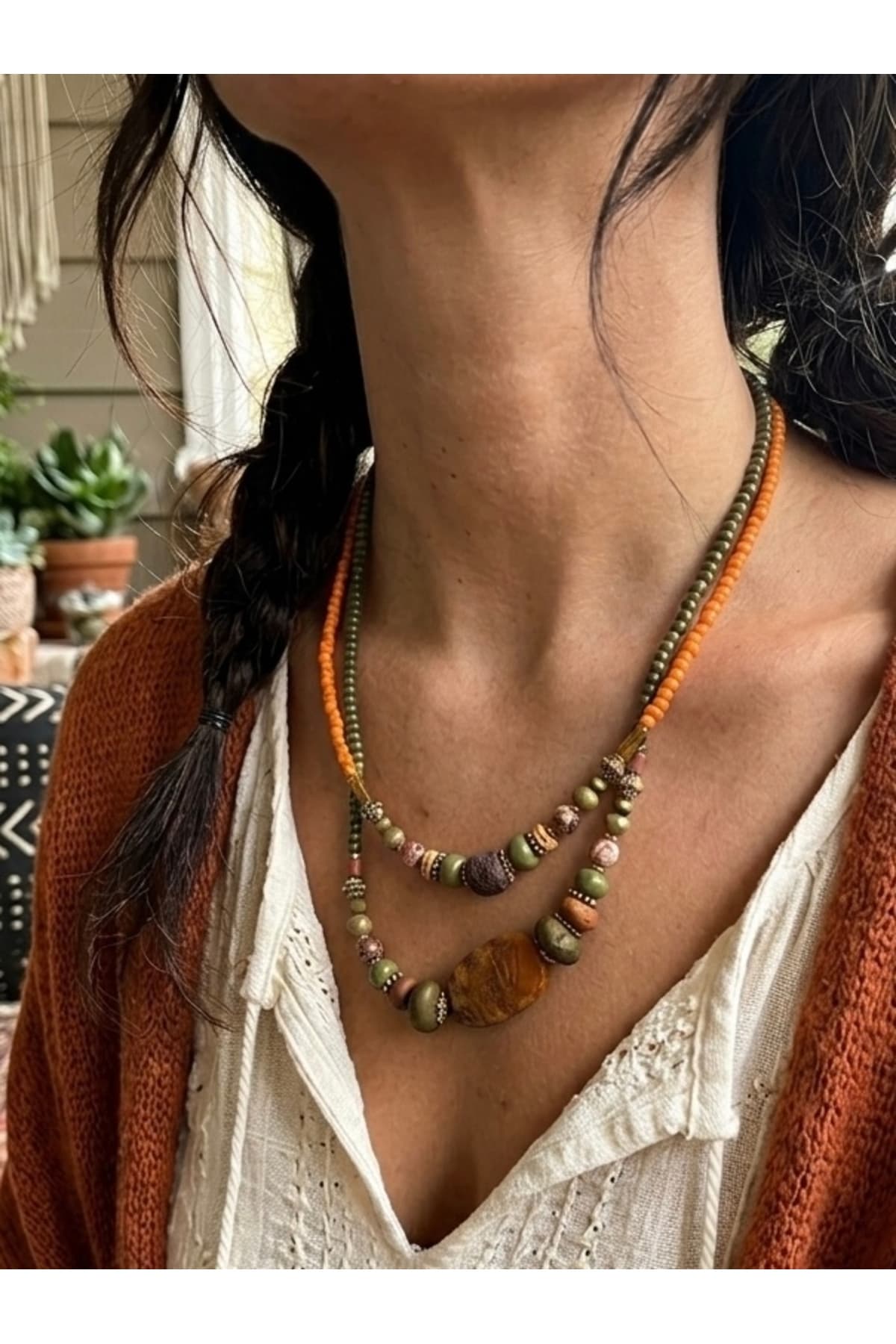 Çok zincirli Boho tarz Doğal taşlı Kolye