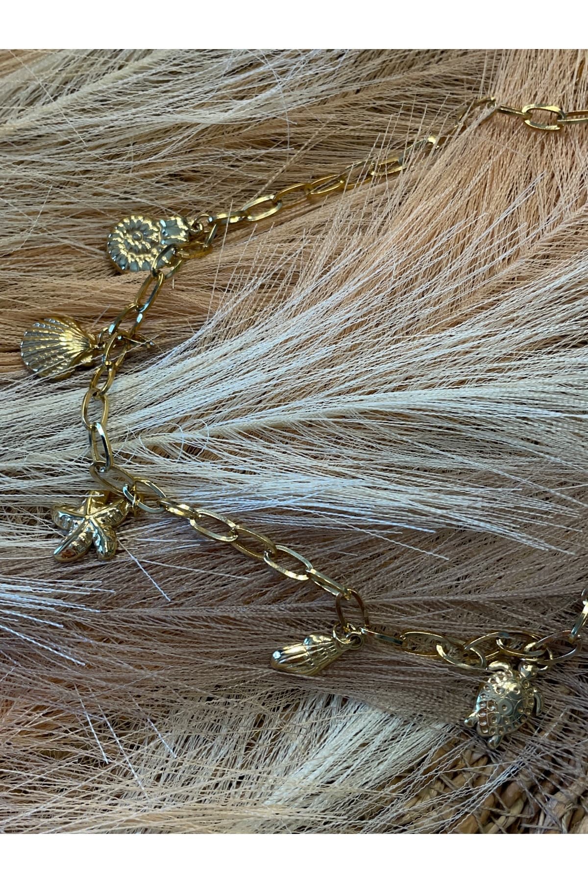 LOTUSBYBUKET çelik gold deniz kum güneş yaz motifli kalın zincir özel tasarım kolye